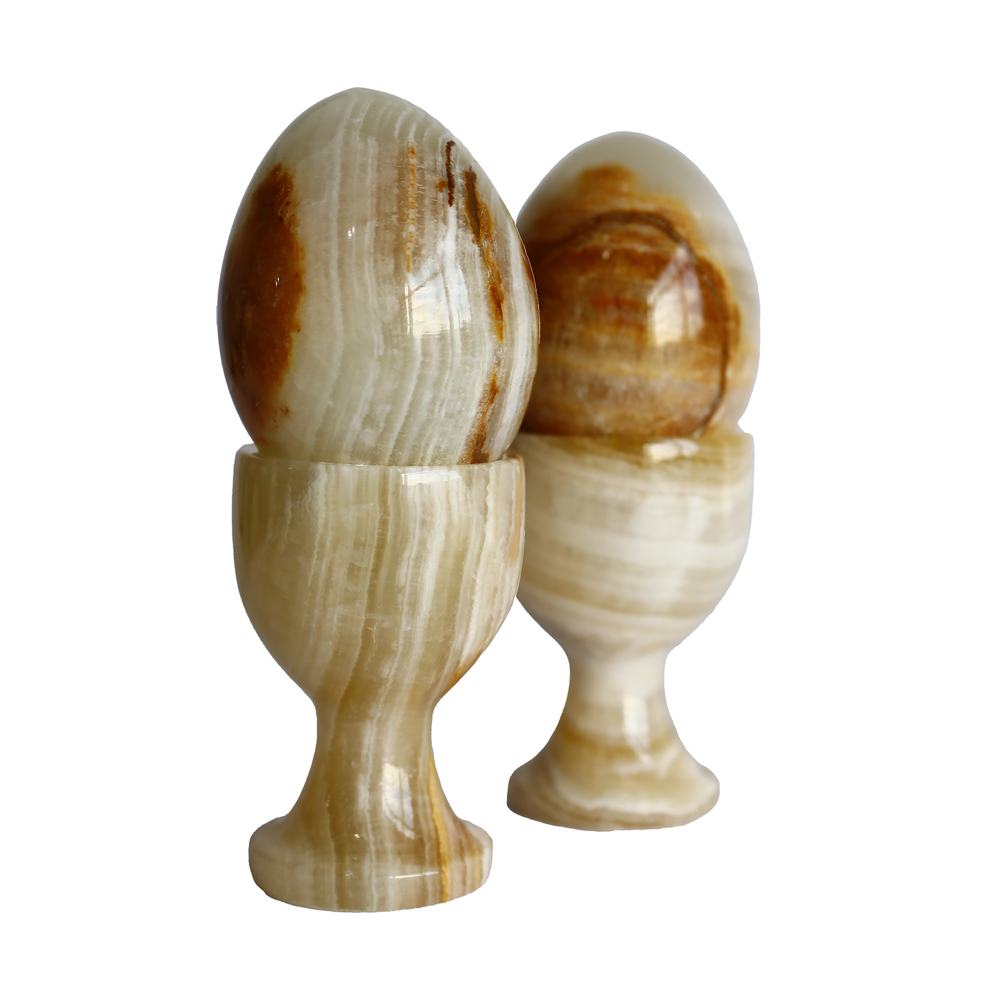 Honey Onyx Natural Stone Egg and Goblet Set – Handmade, Decorative Feng Shui Ornament, Elegant Table and Office Decor