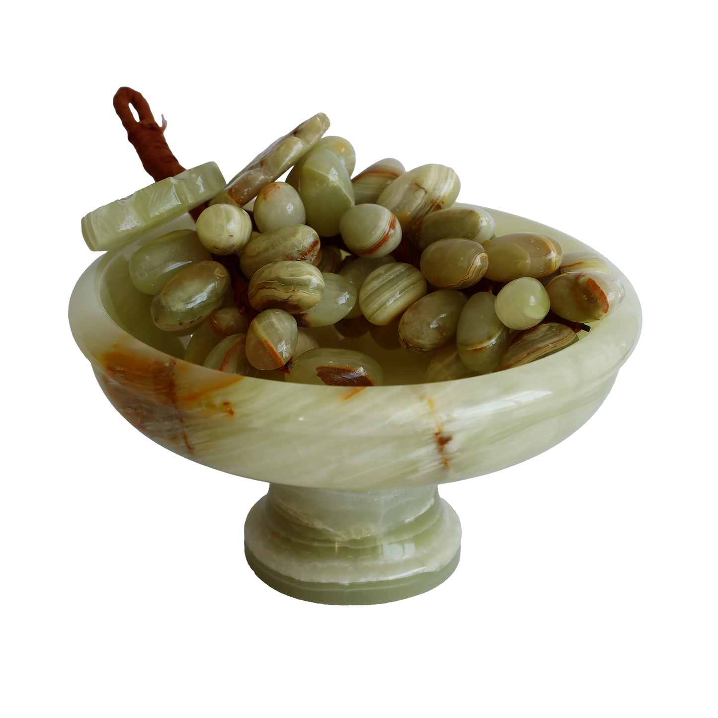 Onyx Natural Stone Grape Set with 6'' Footed Bowl and 50 Grapes. Handmade, Feng Shui Decor