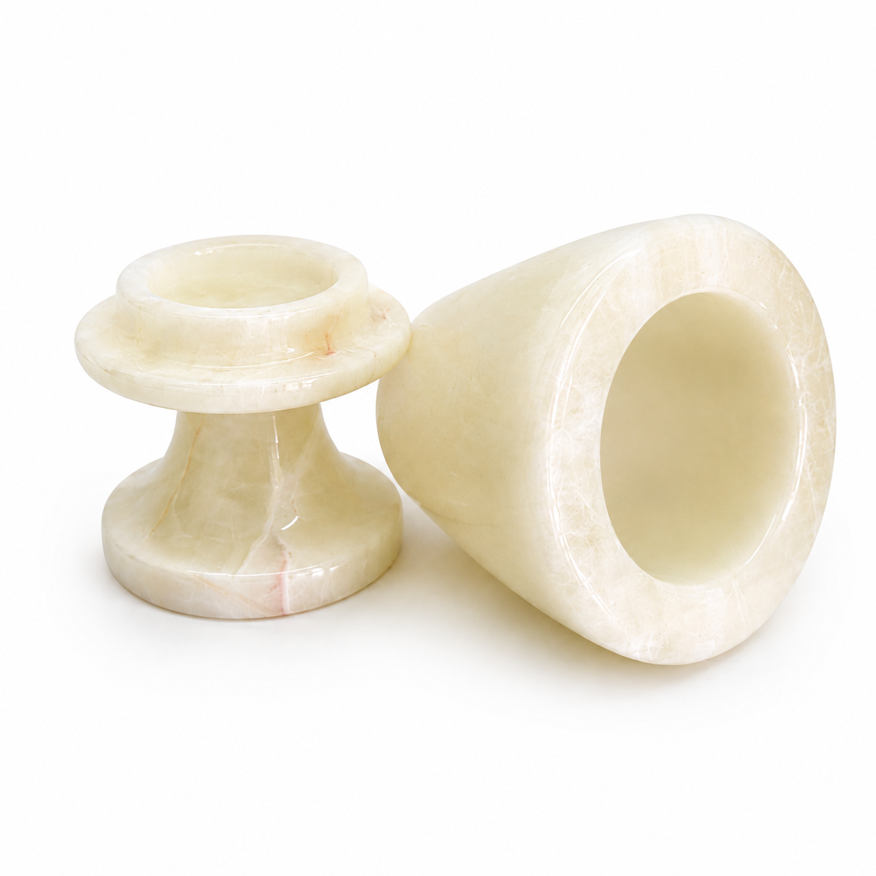 Doğal Oniks Taş Mumluk 12x8 cm | El Yapımı Geçmeli Mumluk | Işık Geçiren Premium Dekoratif Şamdan | Yemek Masası ve Özel Gün Hediyesi