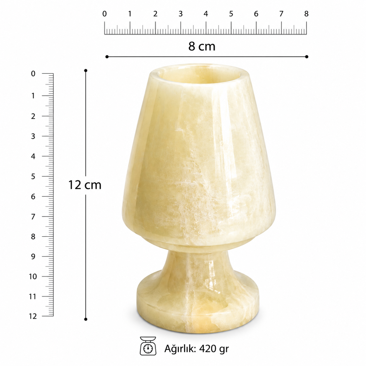 Doğal Oniks Taş Mumluk 12x8 cm | El Yapımı Geçmeli Mumluk | Işık Geçiren Premium Dekoratif Şamdan | Yemek Masası ve Özel Gün Hediyesi