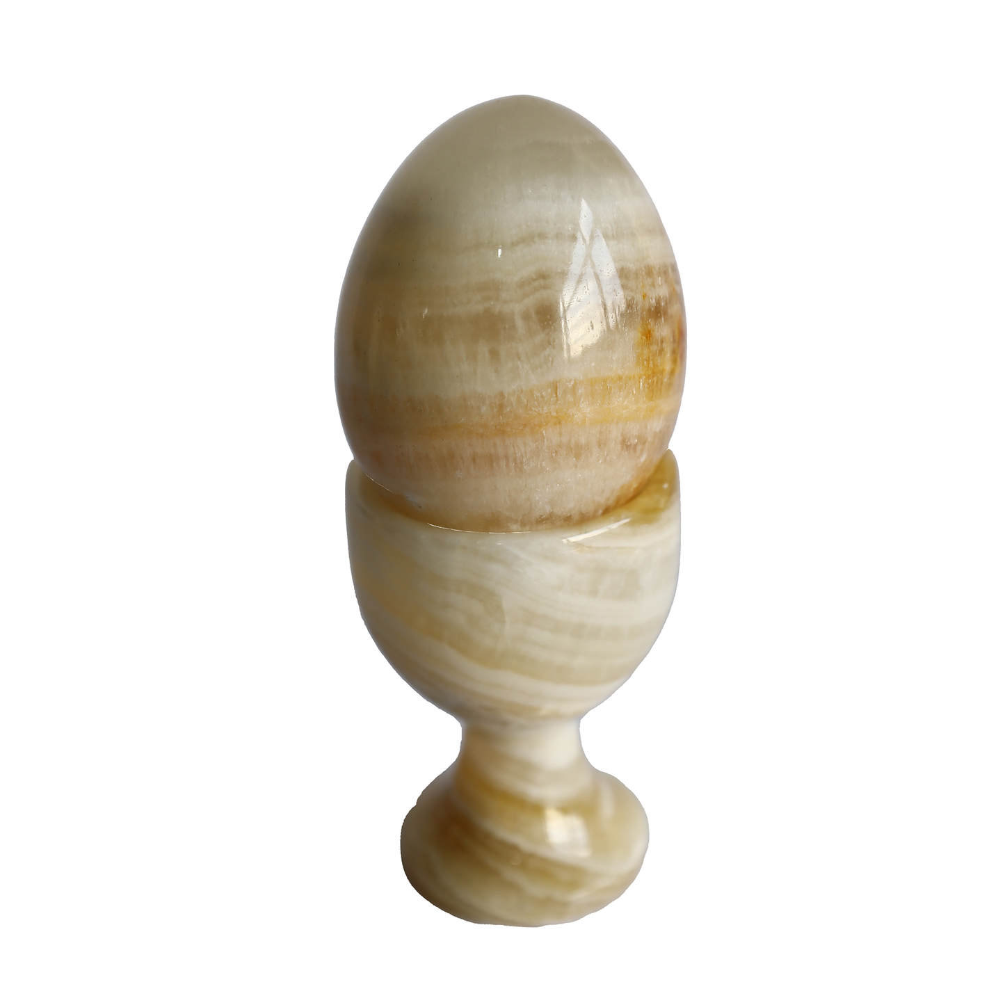 Honey Onyx Natural Stone Egg and Goblet Set – Handmade, Decorative Feng Shui Ornament, Elegant Table and Office Decor