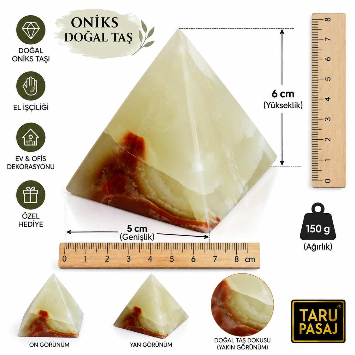Doğal Oniks Taş Piramit 2 İnç (6x5 cm) | El Yapımı Dekoratif Enerji Taşı
