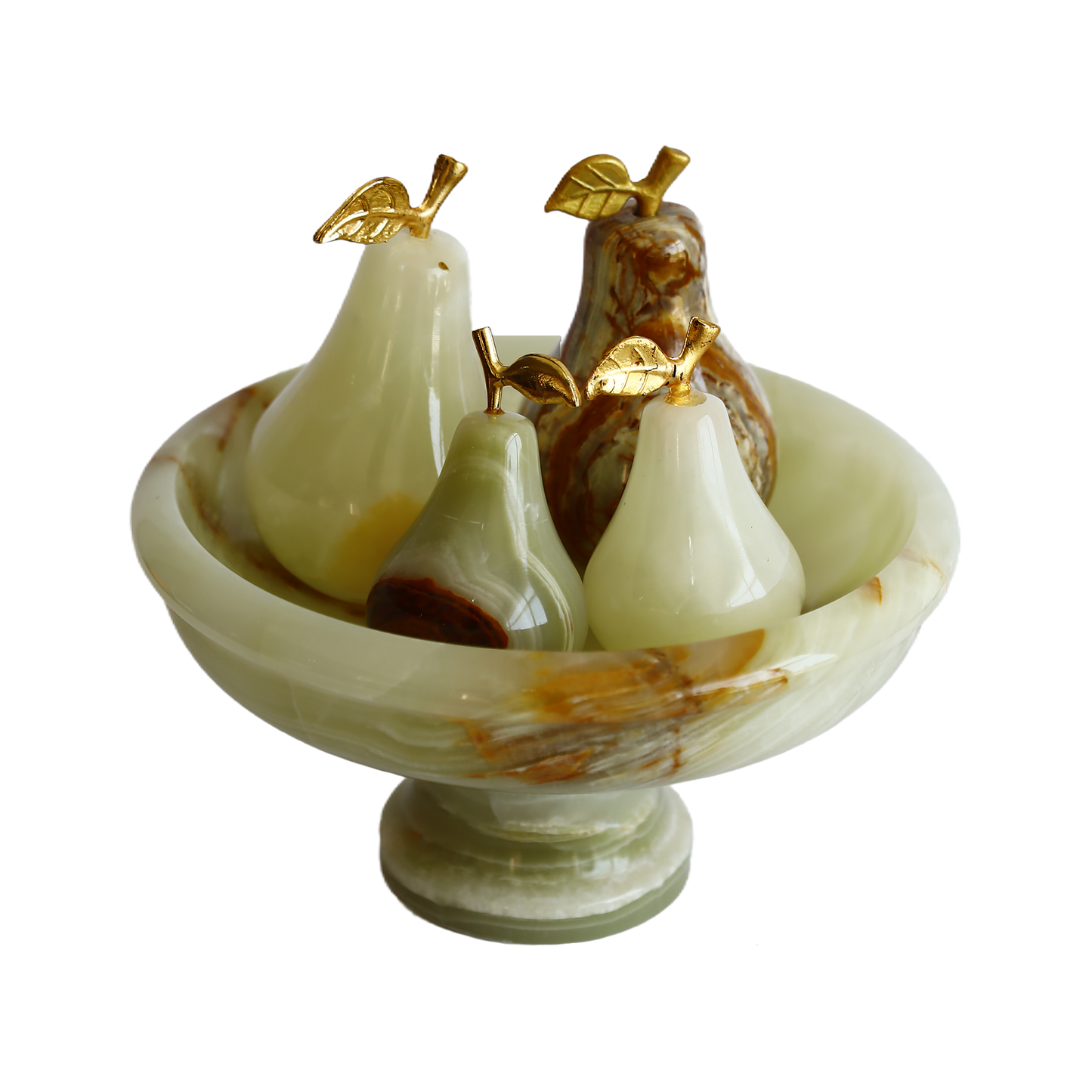 Handmade Natural Onyx Stone Pear Set and 6-Inch Bowl - Decorative Tableware and Home Accessory, Symbol of Abundance
