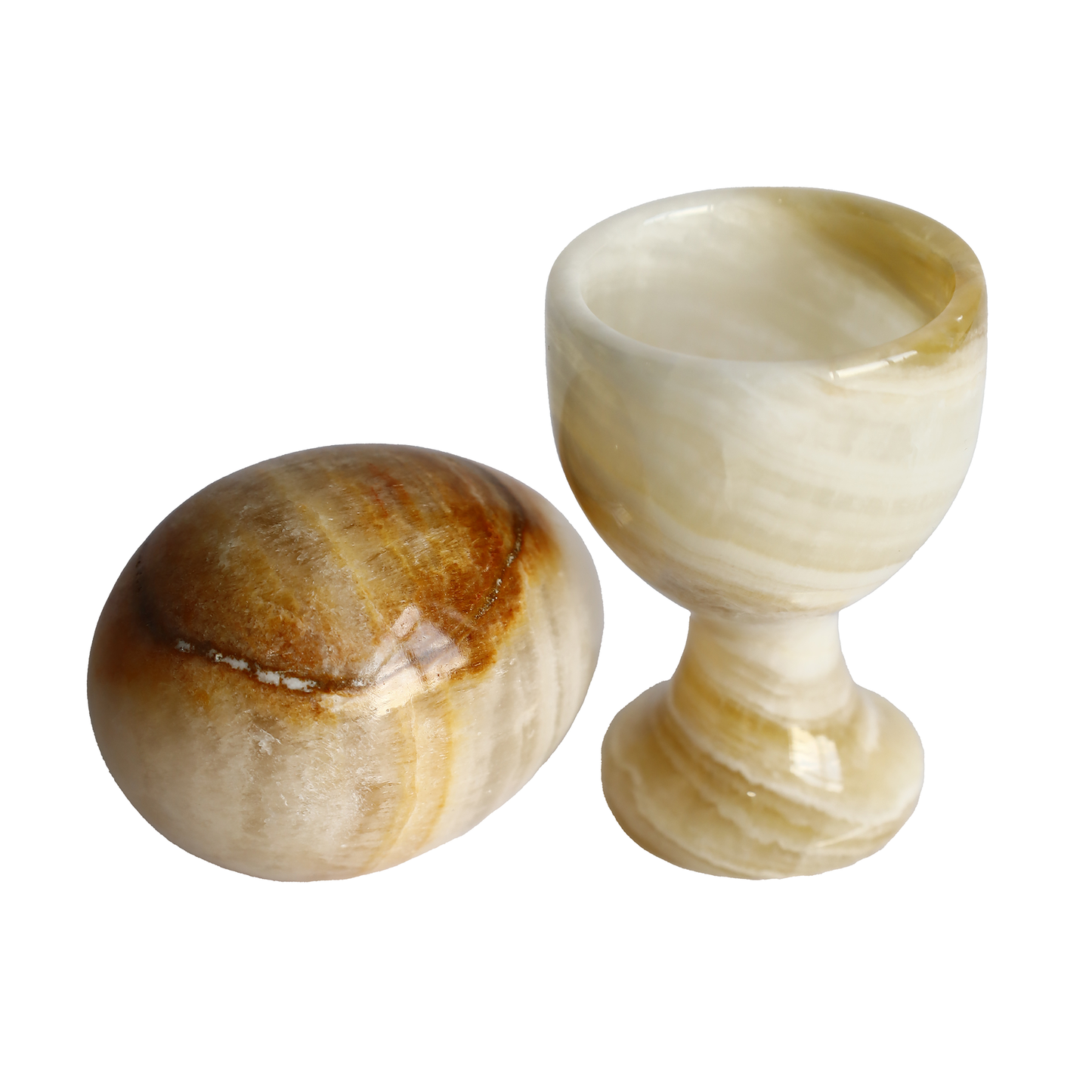 Honey Onyx Natural Stone Egg and Goblet Set – Handmade, Decorative Feng Shui Ornament, Elegant Table and Office Decor