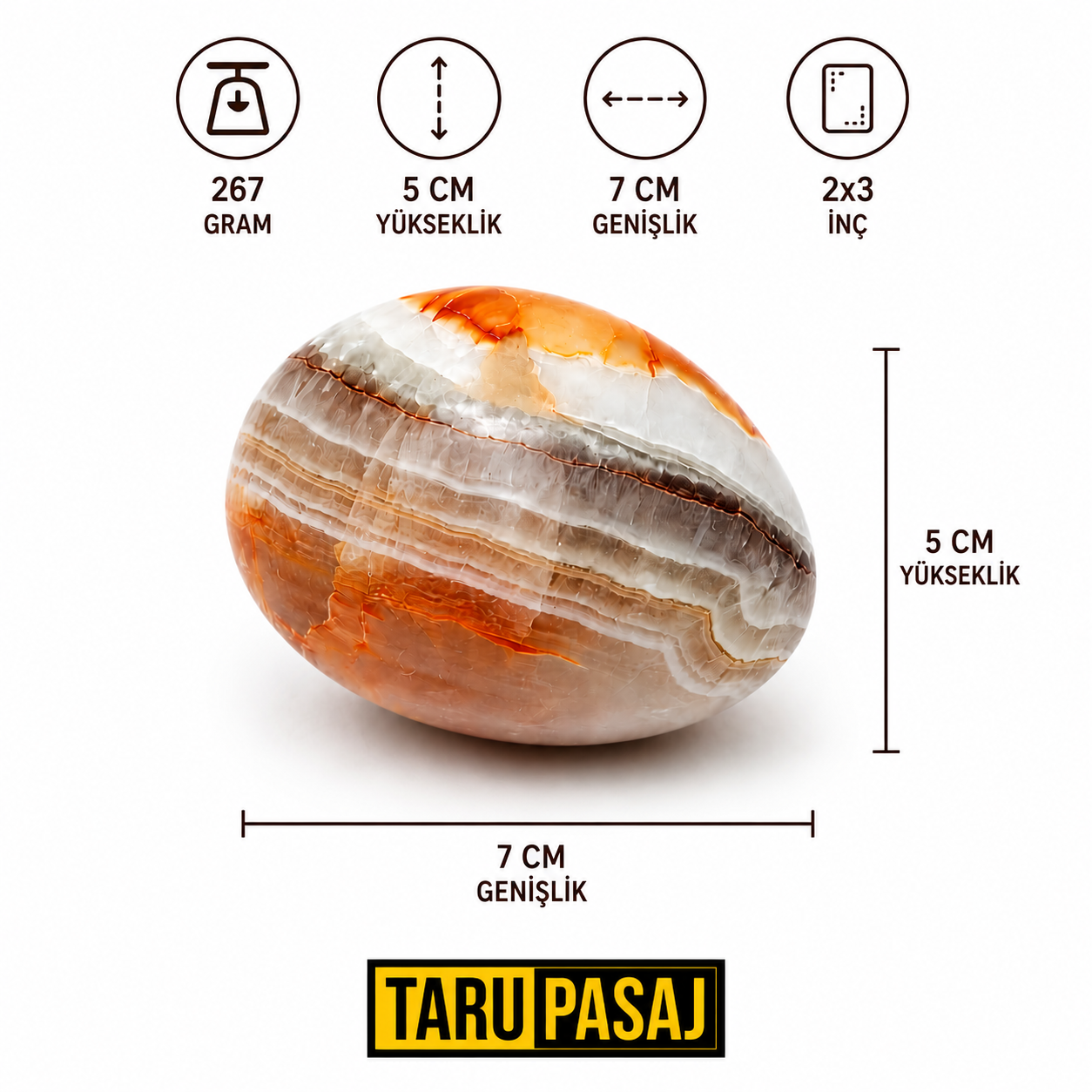 Oniks Doğal Taş Yumurta Obje – El Yapımı Dekoratif Taş Biblo 2x3 inç