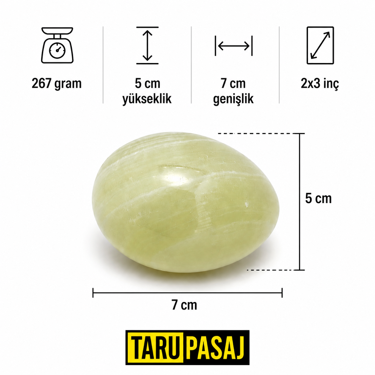 Oniks Doğal Taş Yumurta Obje – El Yapımı Dekoratif Taş Biblo 2x3 inç