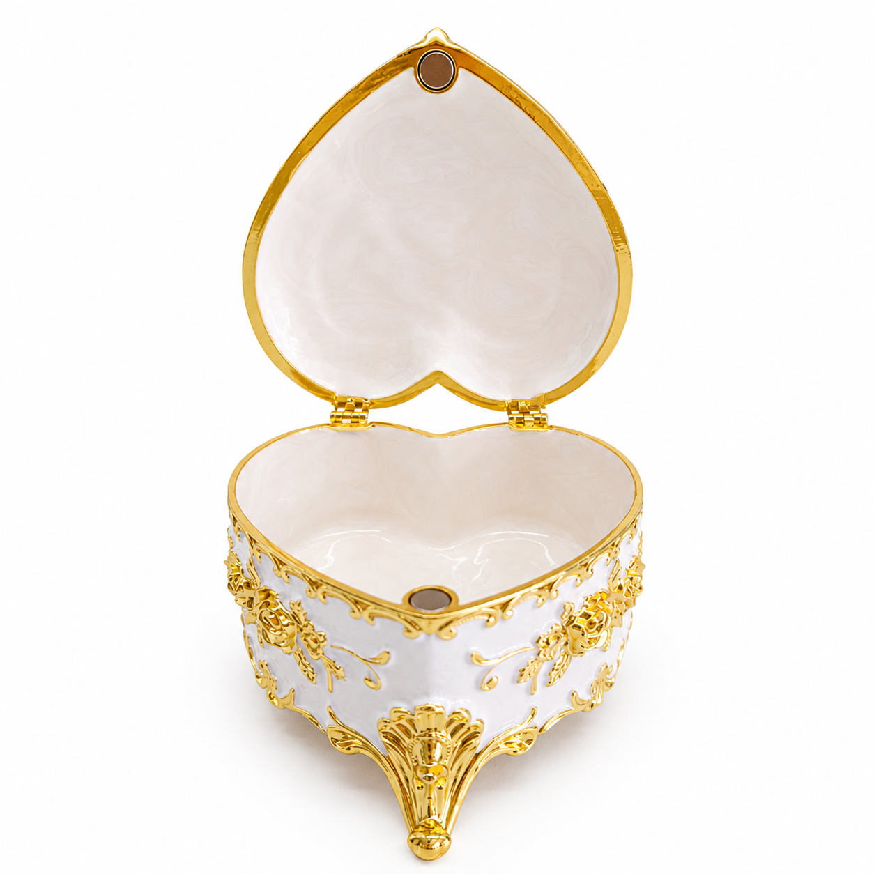 Kalp Şeklinde Mücevher Kutusu Gold İşlemeli Kristal Taşlı Takı Kutusu | 6x9 cm | 5 Renk Seçeneği