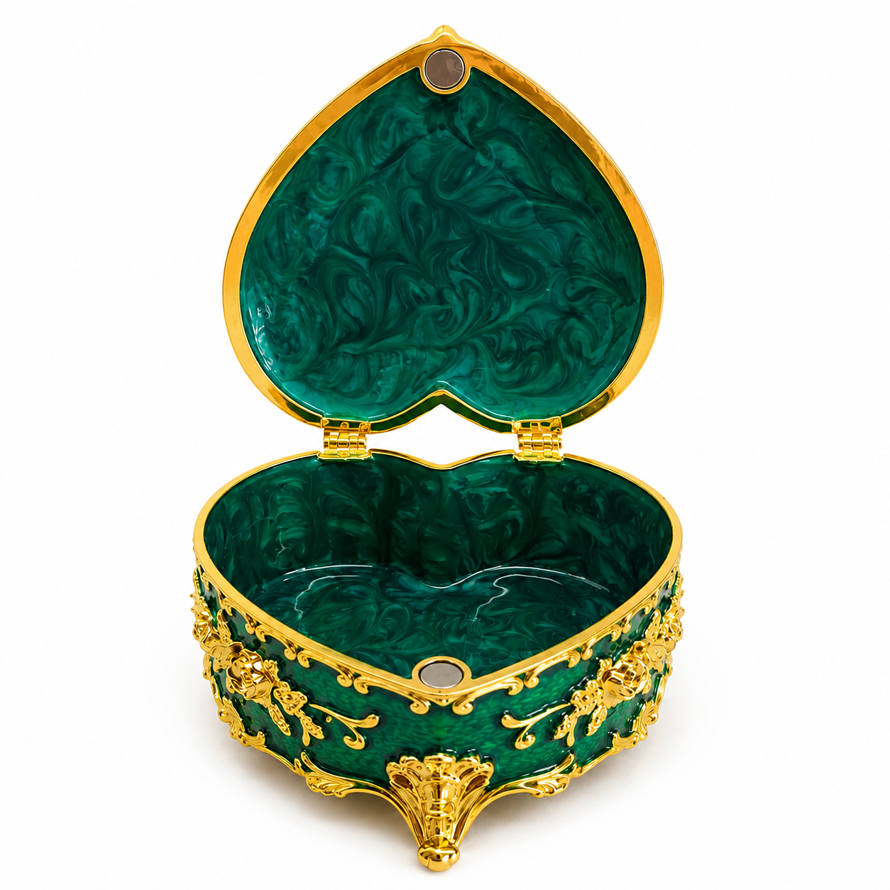 Kalp Şeklinde Mücevher Kutusu Gold İşlemeli Kristal Taşlı Takı Kutusu | 6x9 cm | 5 Renk Seçeneği
