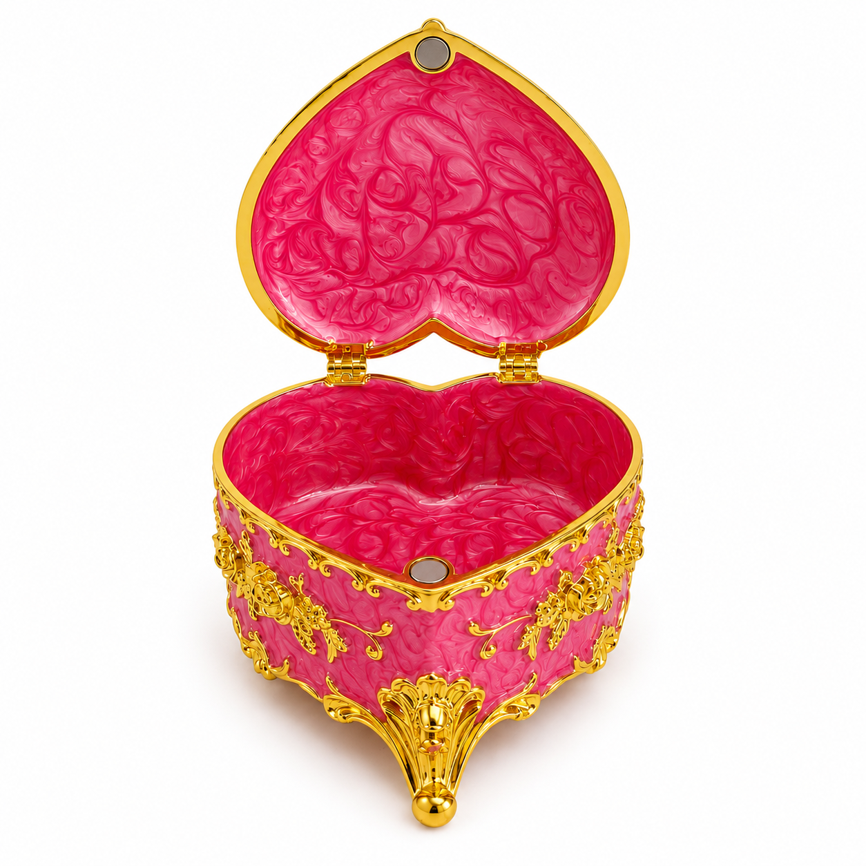 Kalp Şeklinde Mücevher Kutusu Gold İşlemeli Kristal Taşlı Takı Kutusu | 6x9 cm | 5 Renk Seçeneği