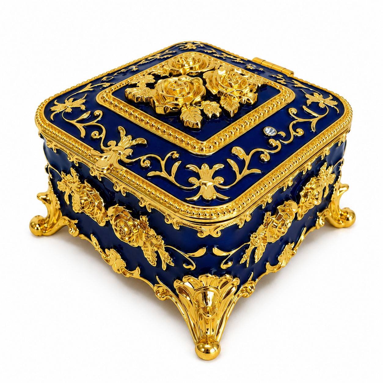 Kare Mücevher Takı Kutusu Yeşil Gold Dekoratif Takı Saklama Kutusu Metal Ayaklı 6x8x8 cm