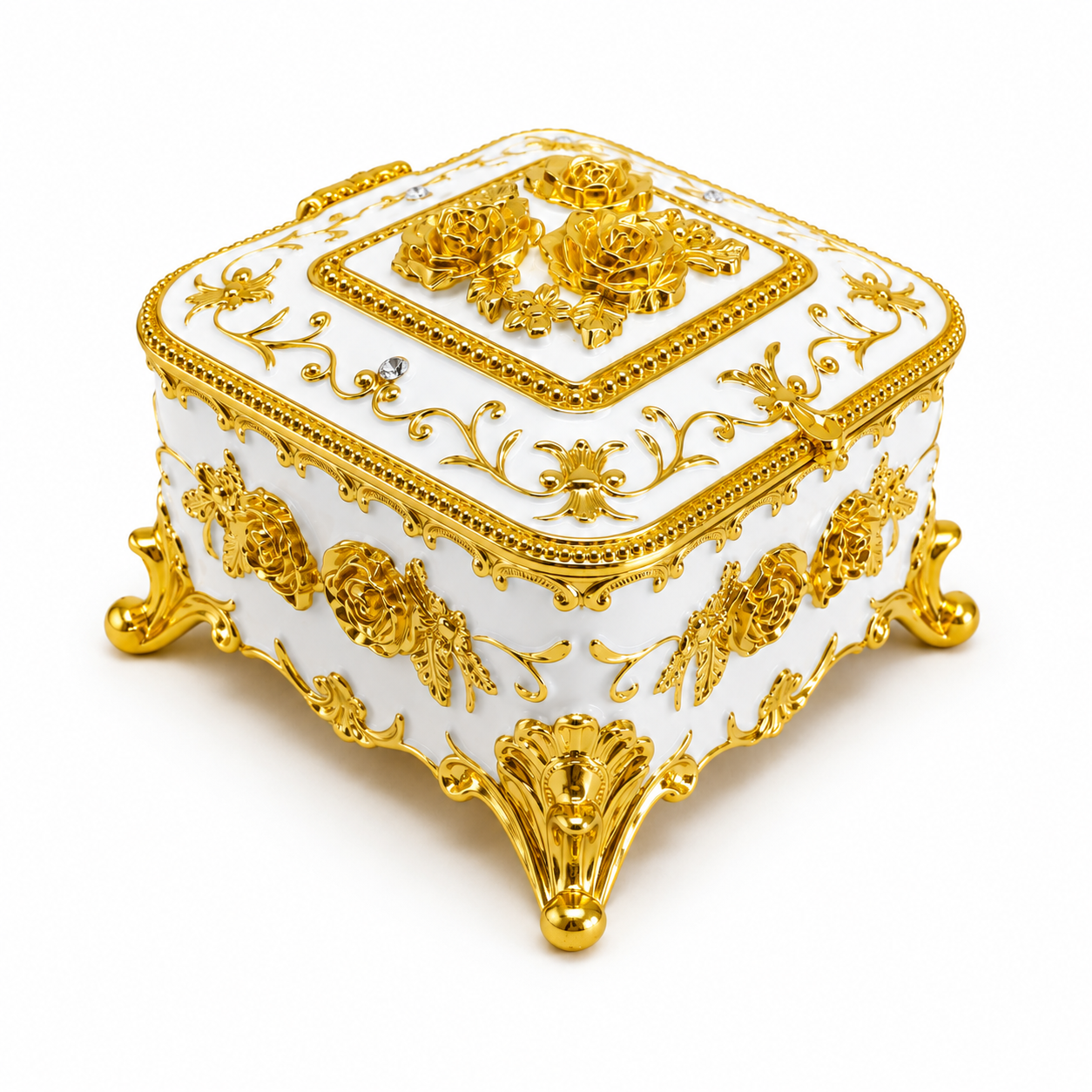 Kare Mücevher Takı Kutusu Yeşil Gold Dekoratif Takı Saklama Kutusu Metal Ayaklı 6x8x8 cm