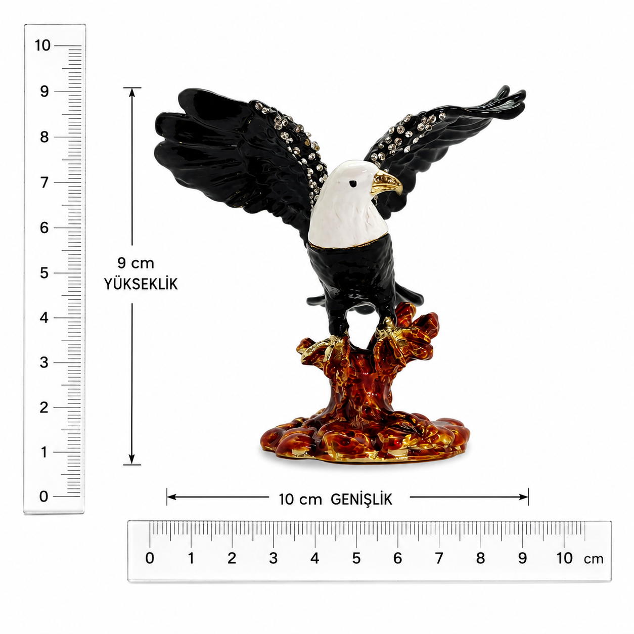 Kristal Taş İşlemeli Kartal Biblo 9 cm – Dekoratif Metal Kartal Heykeli | Kırmızı, Siyah, Gümüş Renk Seçenekleri