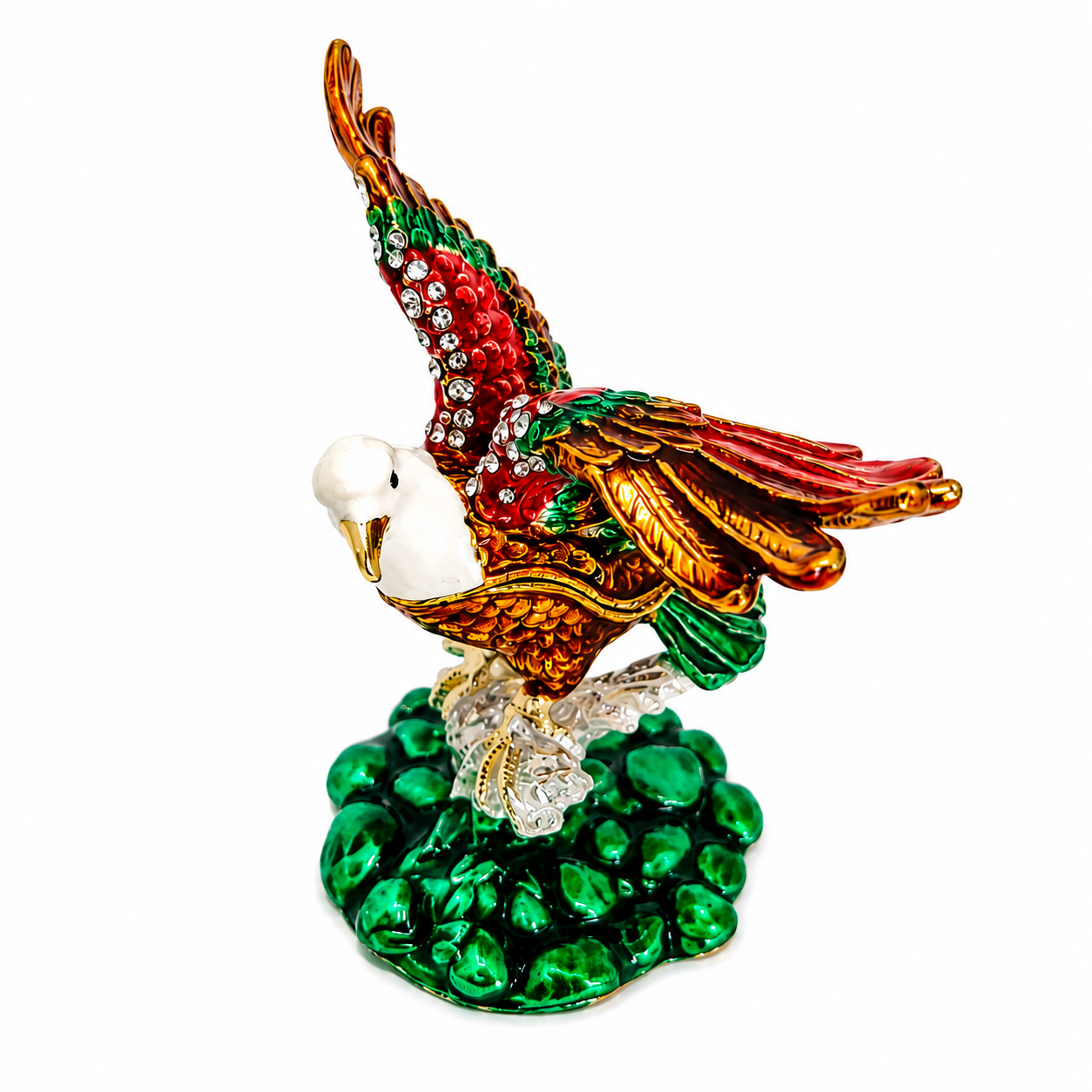 Kristal Taş İşlemeli Kartal Biblo 9 cm – Dekoratif Metal Kartal Heykeli | Kırmızı, Siyah, Gümüş Renk Seçenekleri