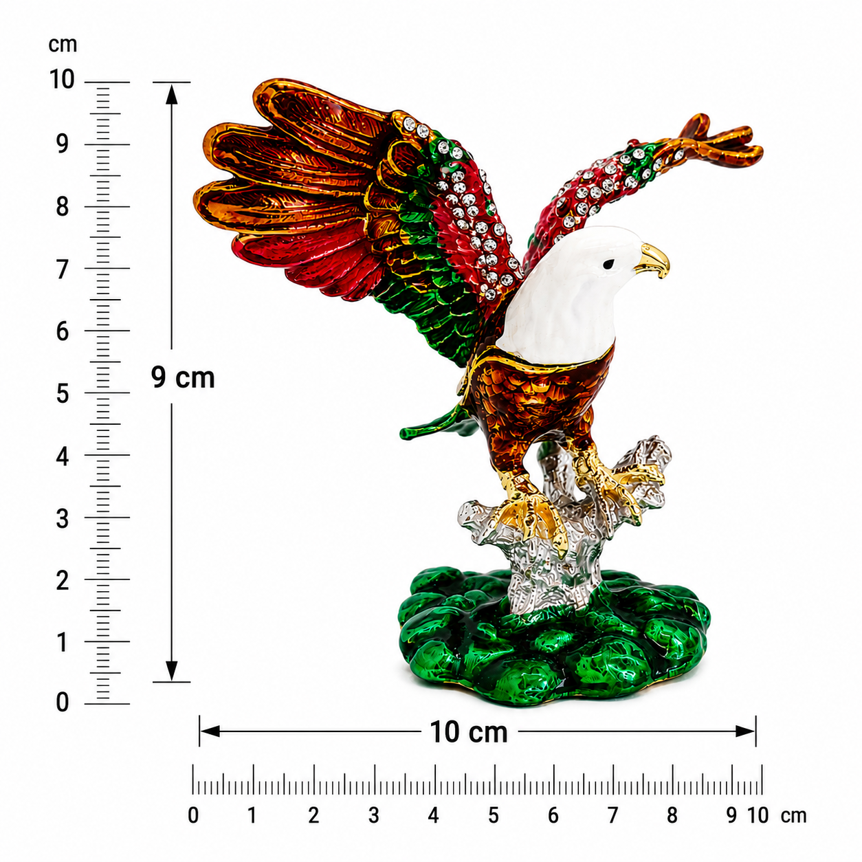 Kristal Taş İşlemeli Kartal Biblo 9 cm – Dekoratif Metal Kartal Heykeli | Kırmızı, Siyah, Gümüş Renk Seçenekleri