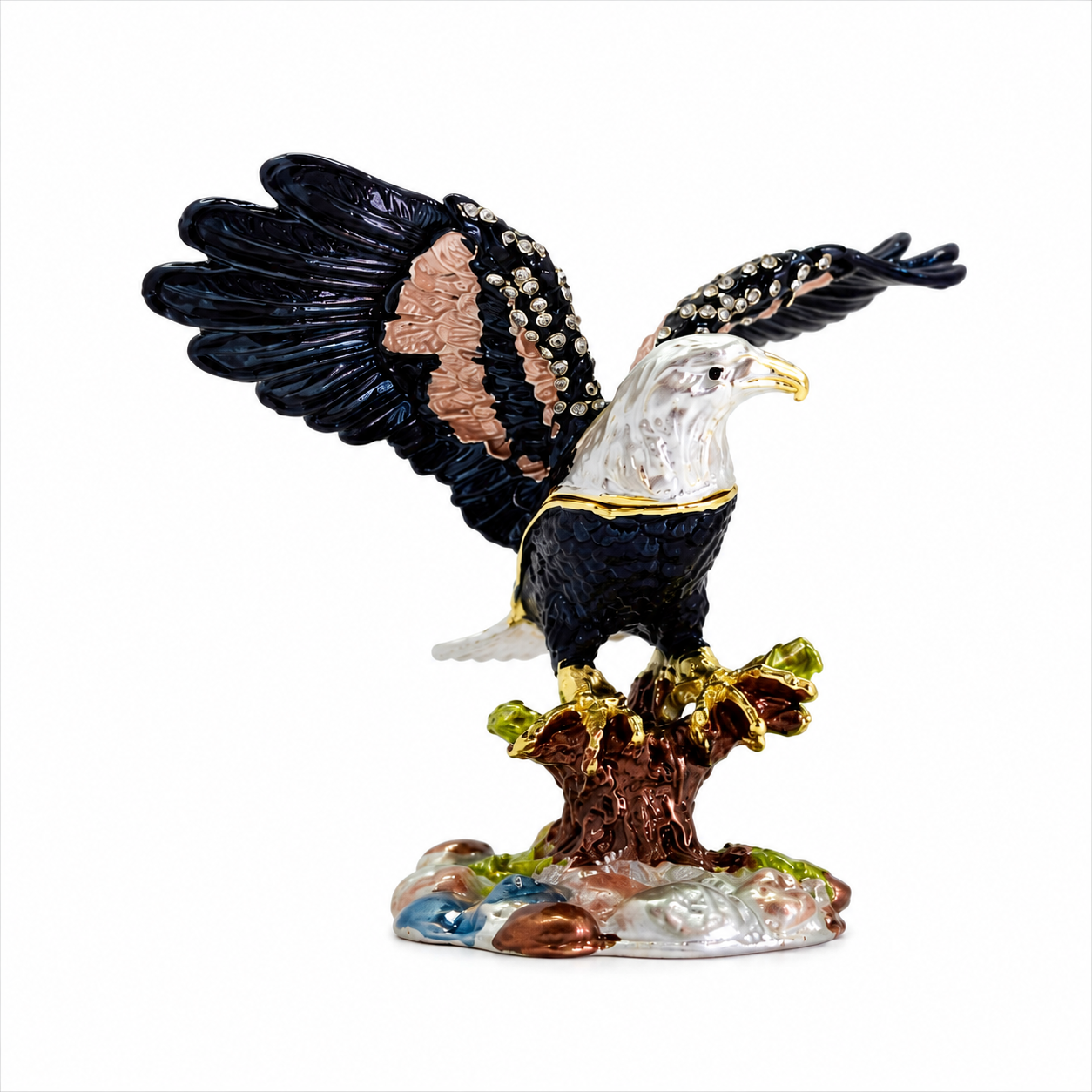 Kristal Taş İşlemeli Kartal Biblo 9 cm – Dekoratif Metal Kartal Heykeli | Kırmızı, Siyah, Gümüş Renk Seçenekleri