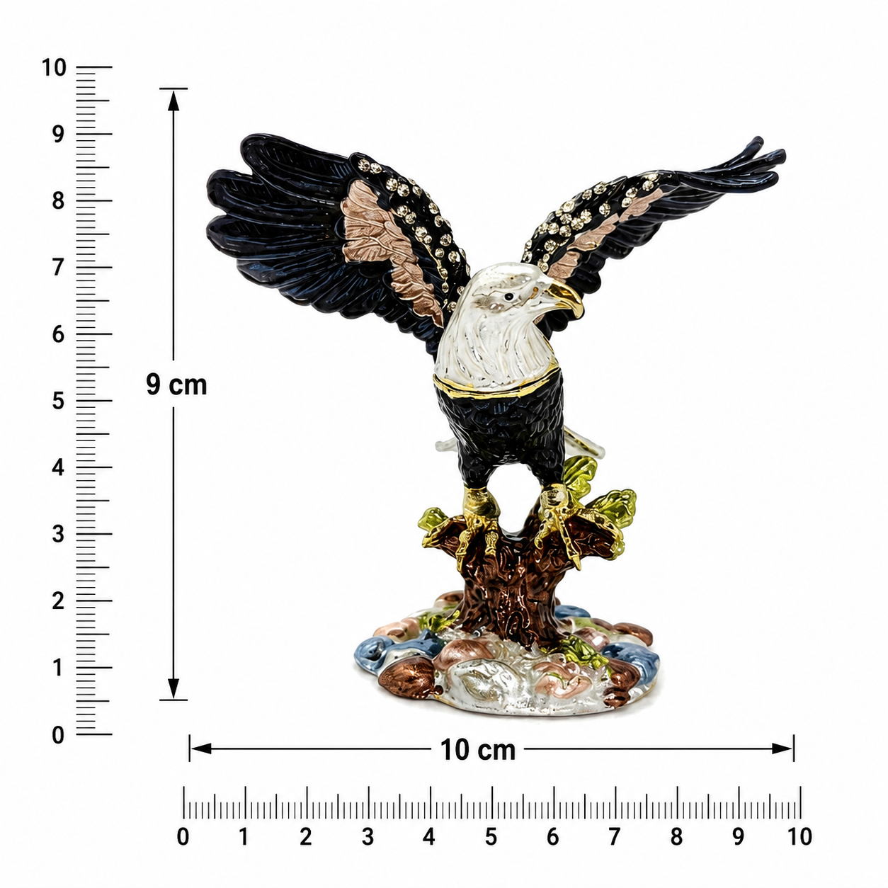 Kristal Taş İşlemeli Kartal Biblo 9 cm – Dekoratif Metal Kartal Heykeli | Kırmızı, Siyah, Gümüş Renk Seçenekleri