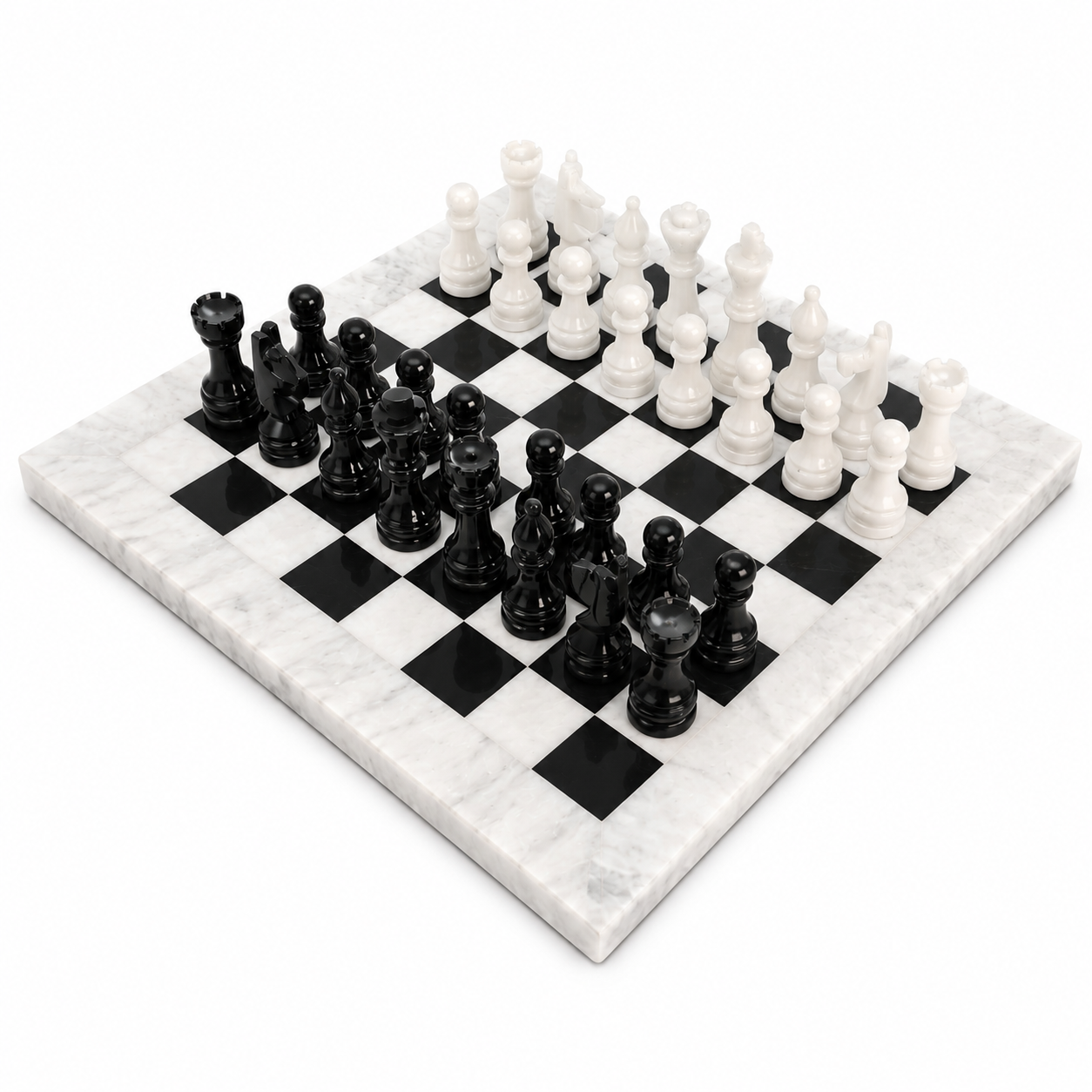 15 İnç Siyah Oniks Doğaltaş Satranç Takımı 38x38 cm - El Yapımı Premium Satranç Seti | Hediye Kutulu -  Siyah Beyaz