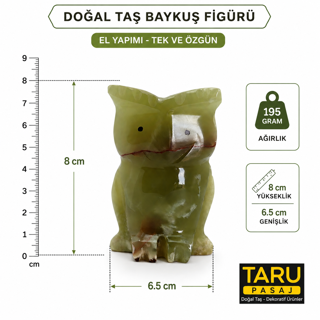 Doğal Taş Baykuş Figürü 3 İnç – El Yapımı Dekoratif Baykuş Biblo – Şık Taş Obje