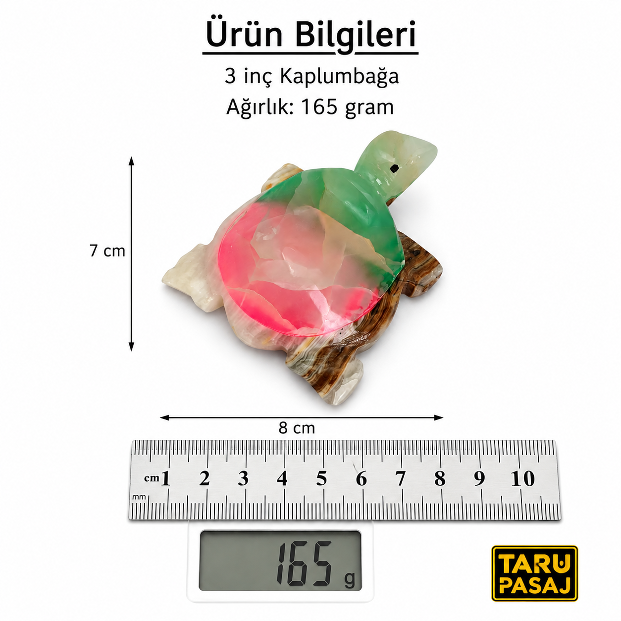 3 İnç Kaplumbağa Biblo – Doğal Taş Dekoratif Kaplumbağa Figürü, 8x7 cm, 165 Gram