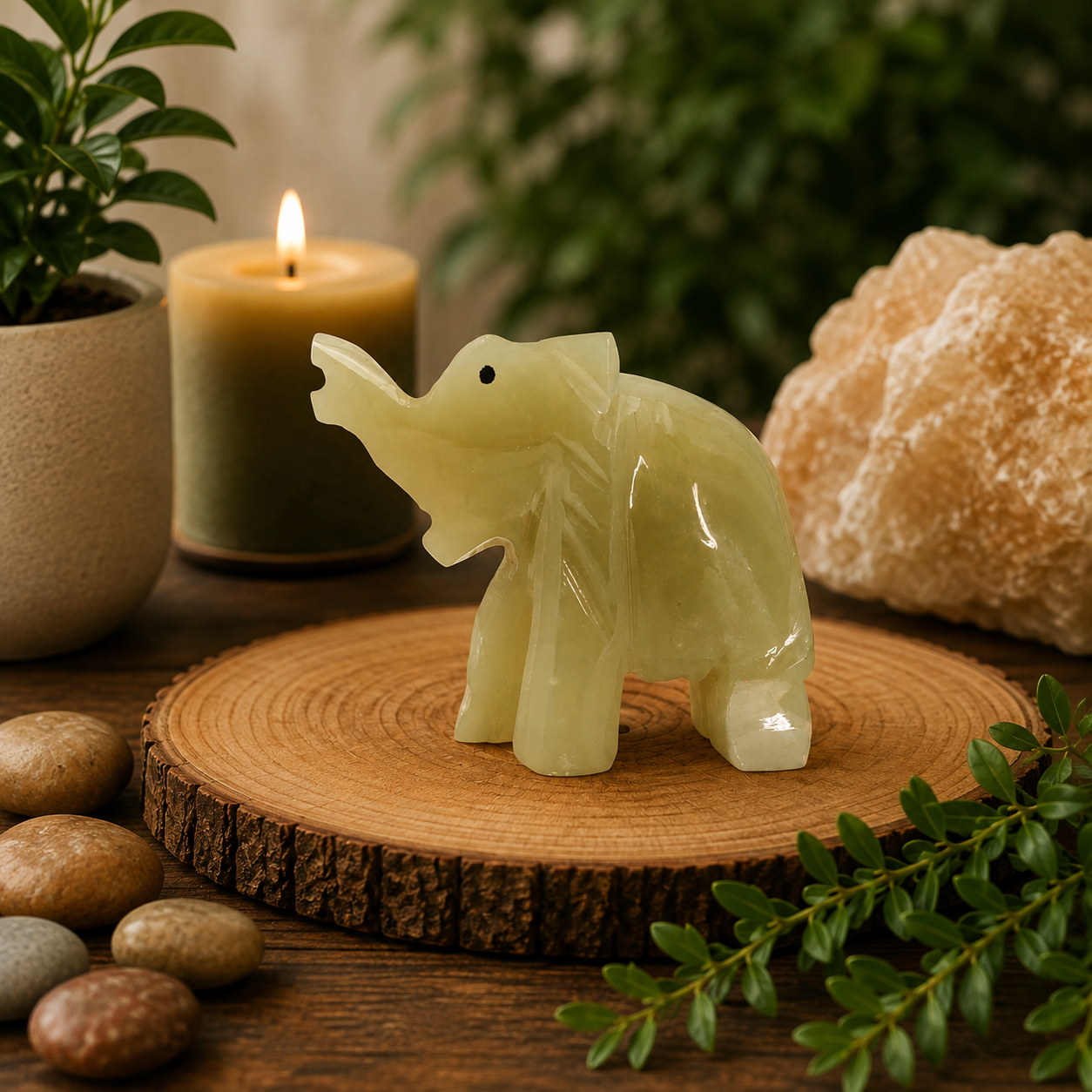 3 İnç Oniks Fil Biblo – Feng Shui Bereket Sembolü, Doğal Taş Dekoratif Fil, 7x8 cm