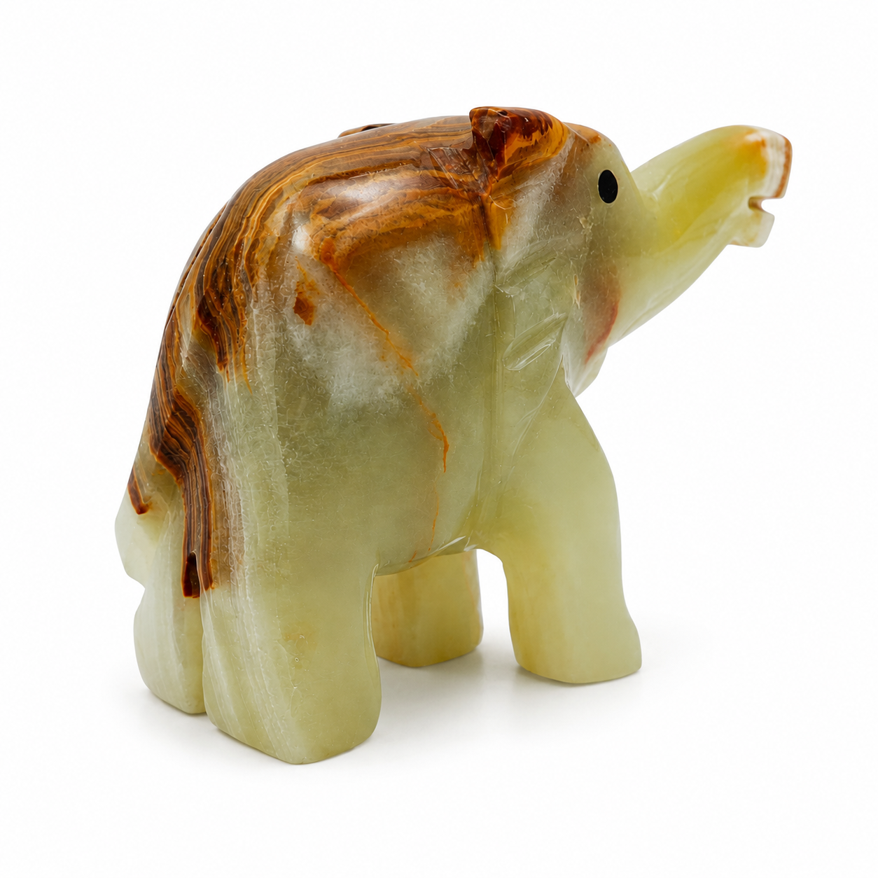3 İnç Oniks Fil Biblo – Feng Shui Bereket Sembolü, Doğal Taş Dekoratif Fil, 7x8 cm