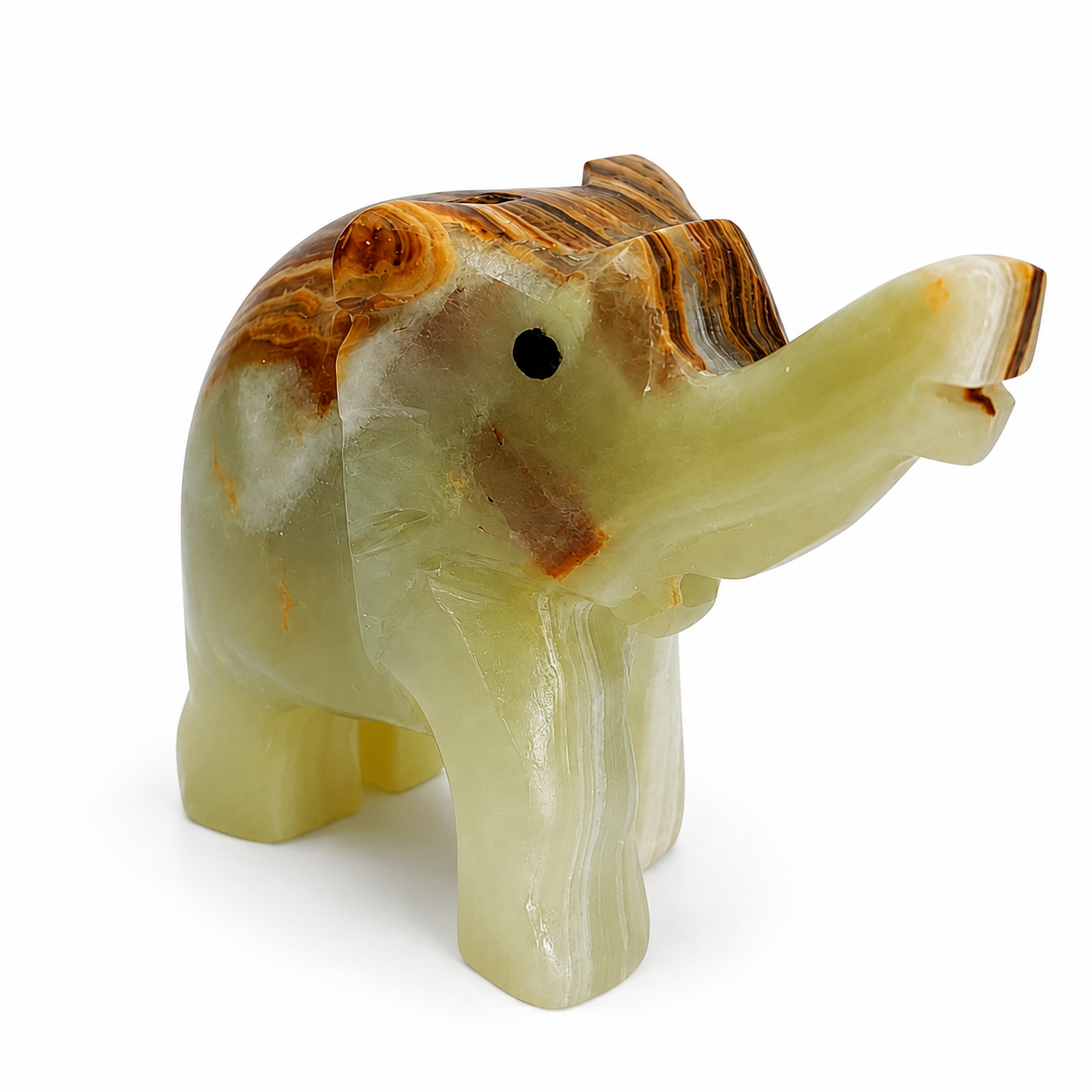 3 İnç Oniks Fil Biblo – Feng Shui Bereket Sembolü, Doğal Taş Dekoratif Fil, 7x8 cm