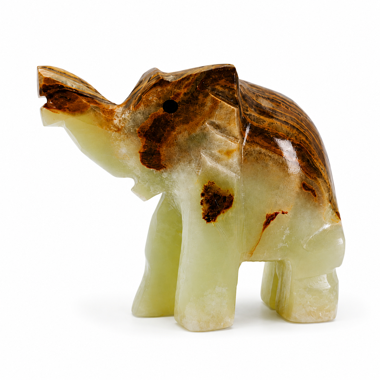 3 İnç Oniks Fil Biblo – Feng Shui Bereket Sembolü, Doğal Taş Dekoratif Fil, 7x8 cm
