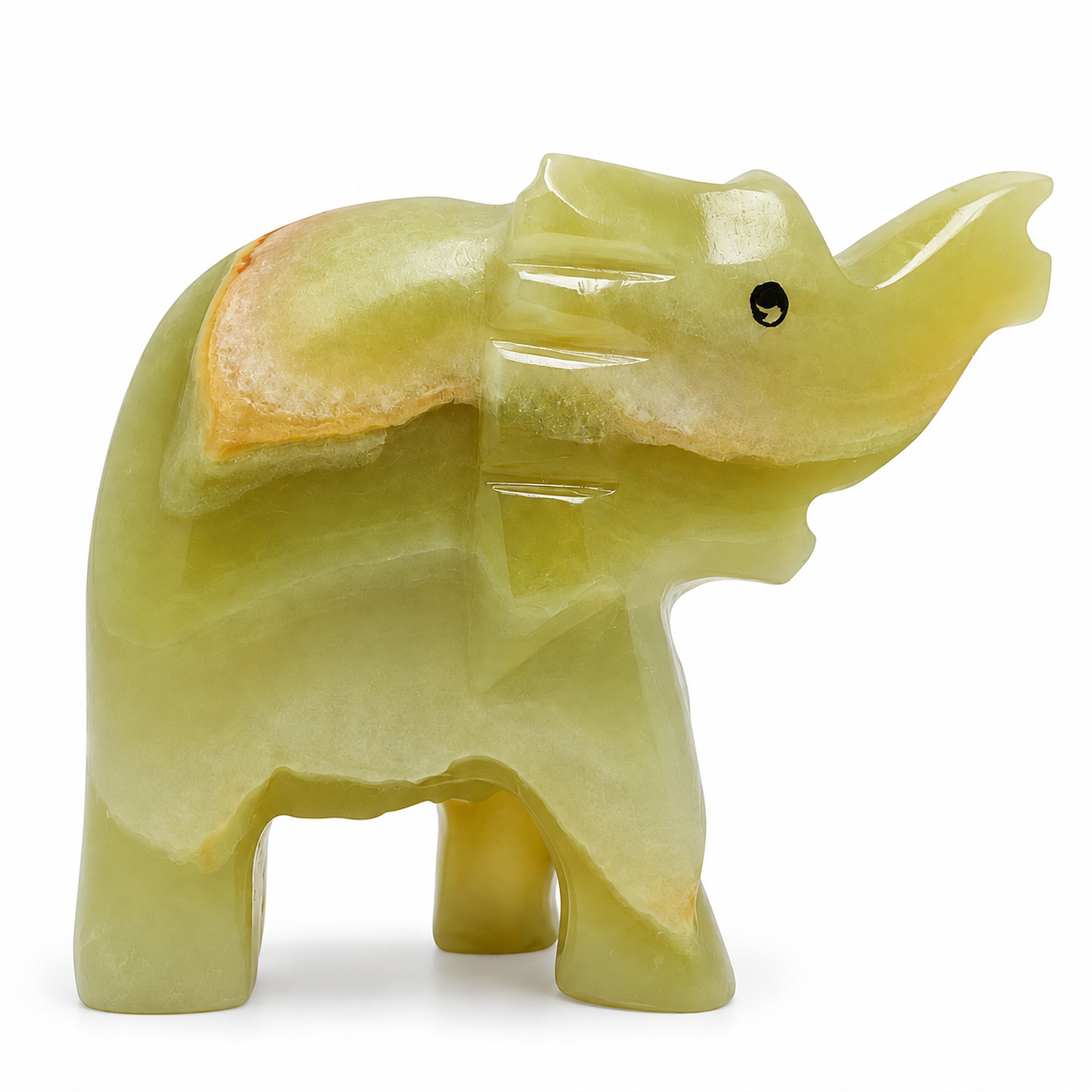 3 İnç Oniks Fil Biblo – Feng Shui Bereket Sembolü, Doğal Taş Dekoratif Fil, 7x8 cm