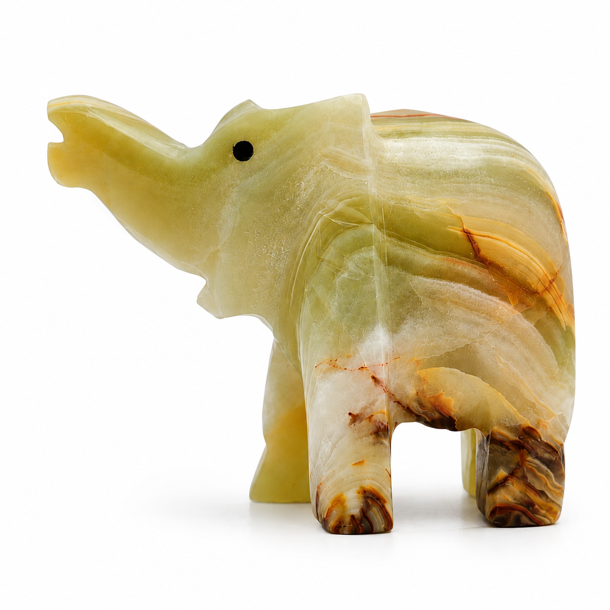 3 İnç Oniks Fil Biblo – Feng Shui Bereket Sembolü, Doğal Taş Dekoratif Fil, 7x8 cm