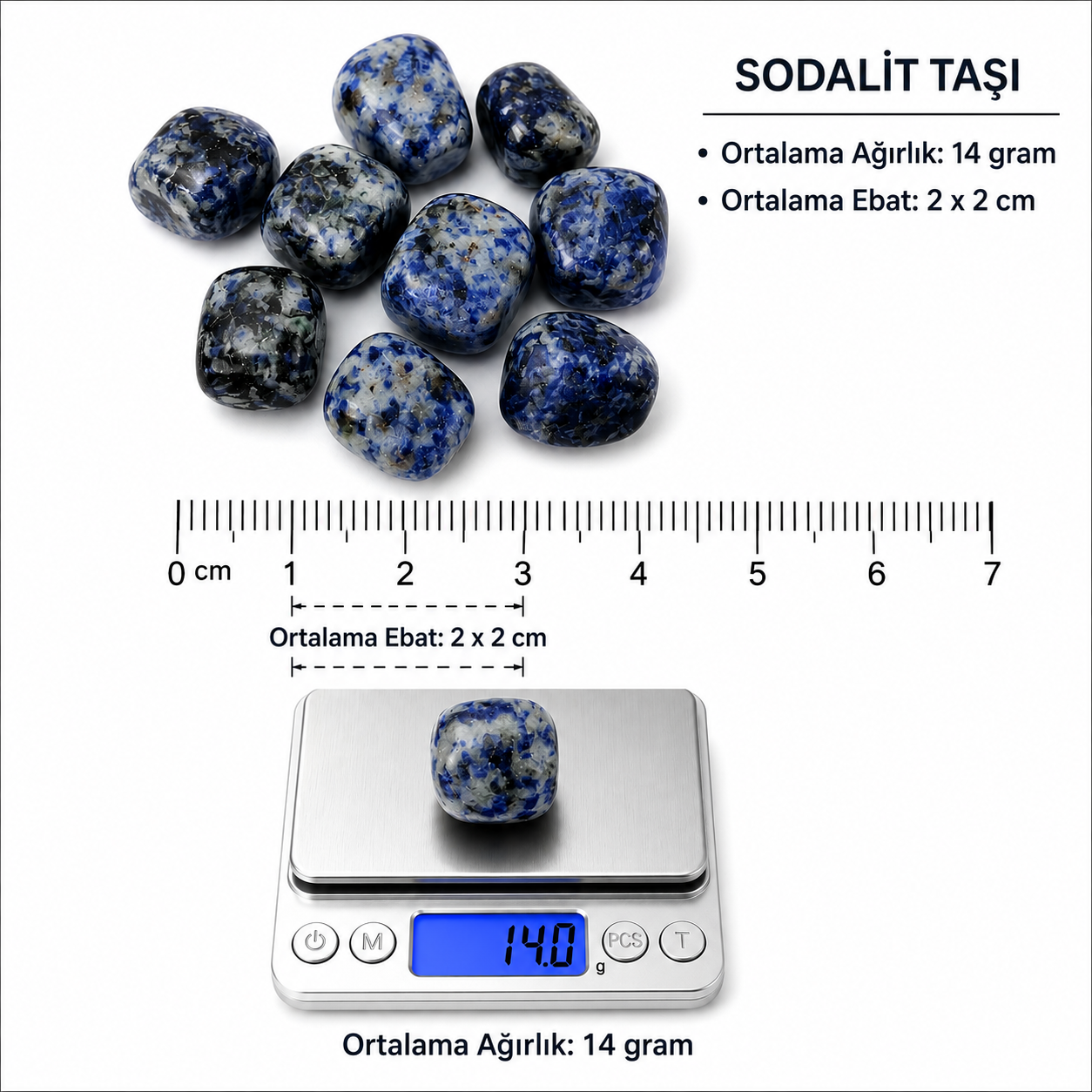 Sodalit Doğal Taş 2x2 cm – Mavi Lacivert Beyaz – Dekoratif Taş – 1, 3 ve 6 Adet