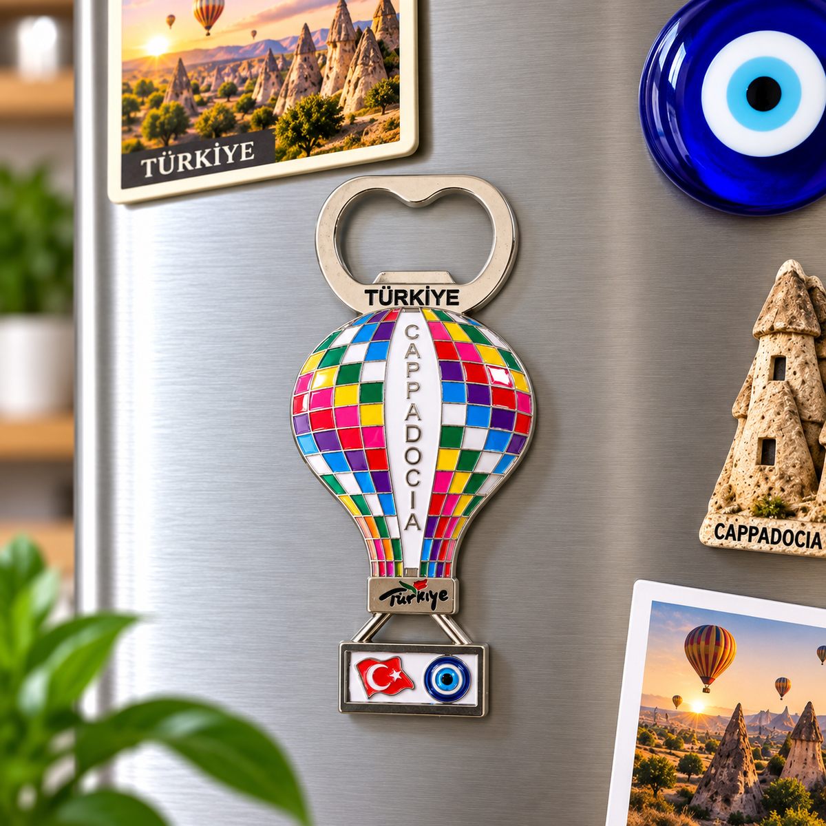 Kapadokya Balon Model Metal Şişe Açacağı Buzdolabı Magneti Türkiye Temalı Hediyelik Dekoratif Magnet