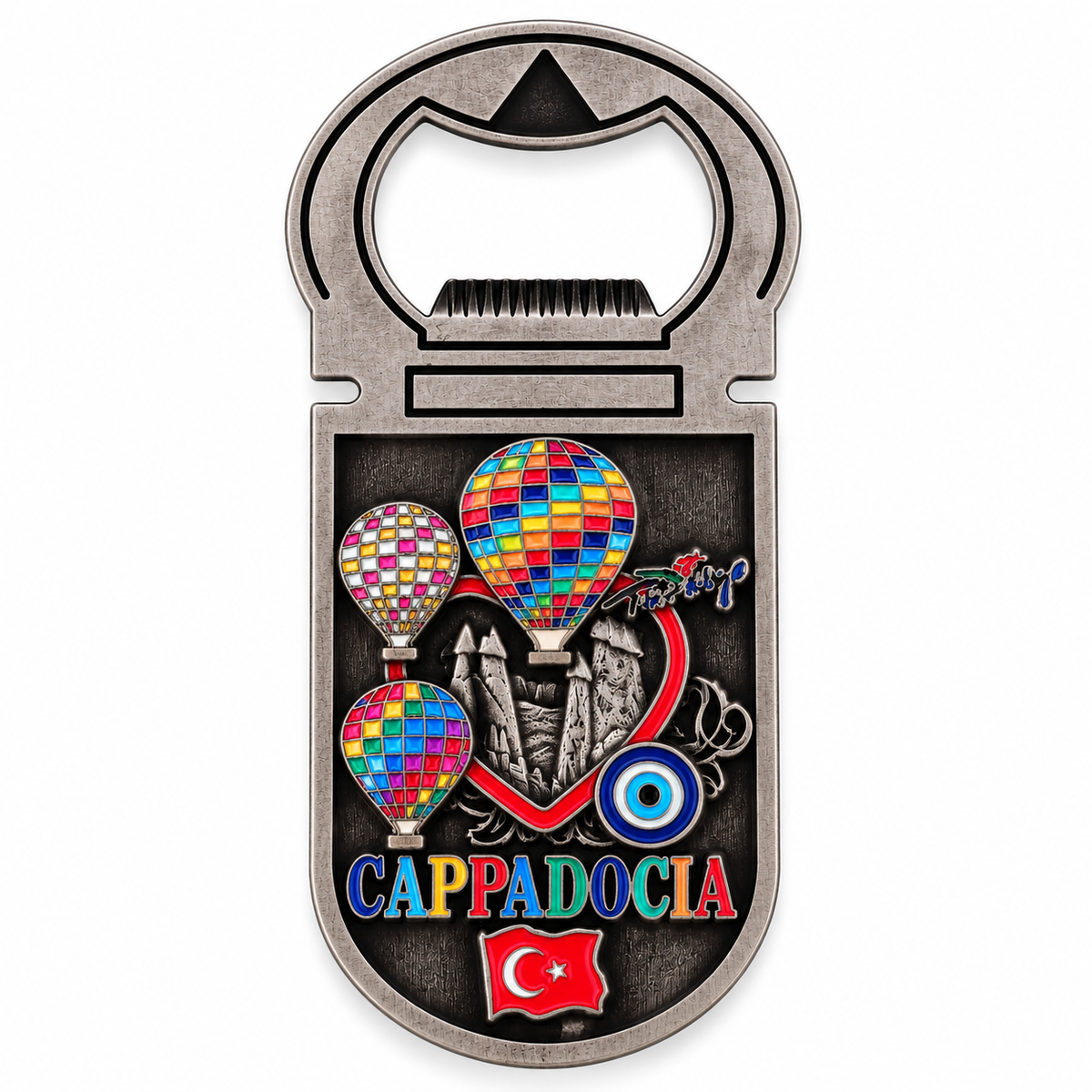 Kapadokya Magnet Şişe Açacağı – Metal Dekoratif Buzdolabı Magneti – Altın Gümüş Bakır – Farklı Desen & Modeller