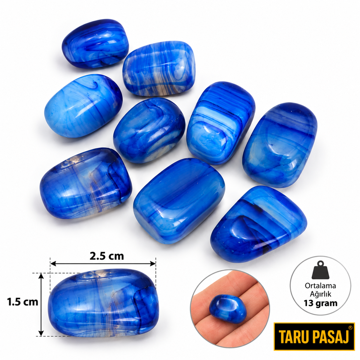 Mavi Bandlı Akik Doğal Taş Tamburlu 13 Gram