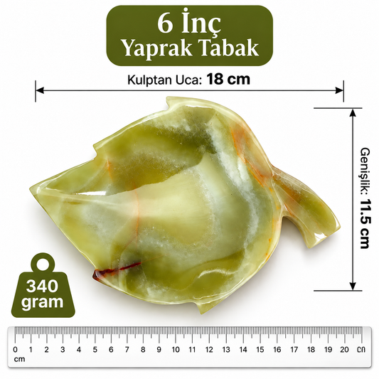 Yeşil Oniks Doğal Taş 6 İnç Yaprak Tabak Dekoratif Sunum Tabağı