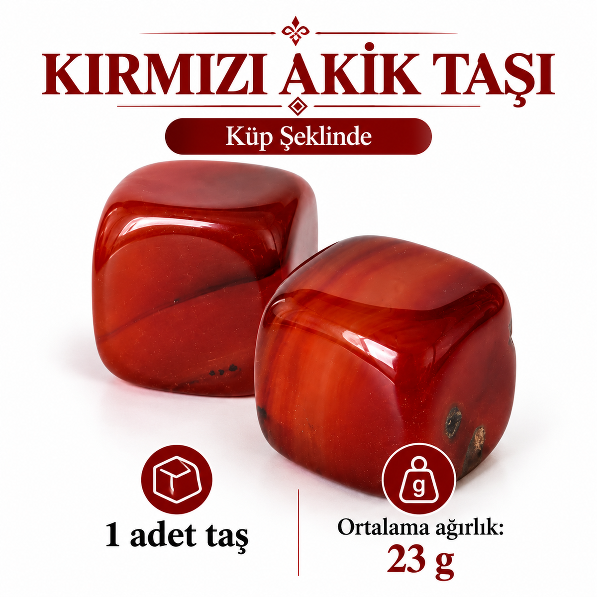 Kırmızı Akik Taşı Küp Şeklinde 2 Adet Dekoratif Doğal Taş Obje