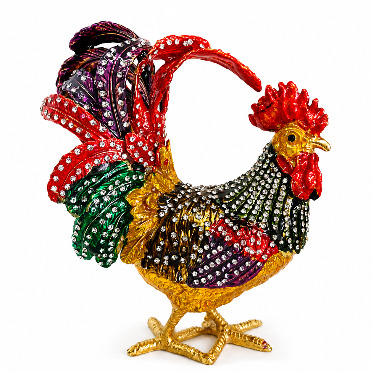 Kristal Taşlı Horoz Biblo Battal Boy 19x15 cm | Dekoratif Masaüstü Süsü | Şans, Bereket ve Güç Sembolü | Hediyelik Ev & Ofis Dekoru