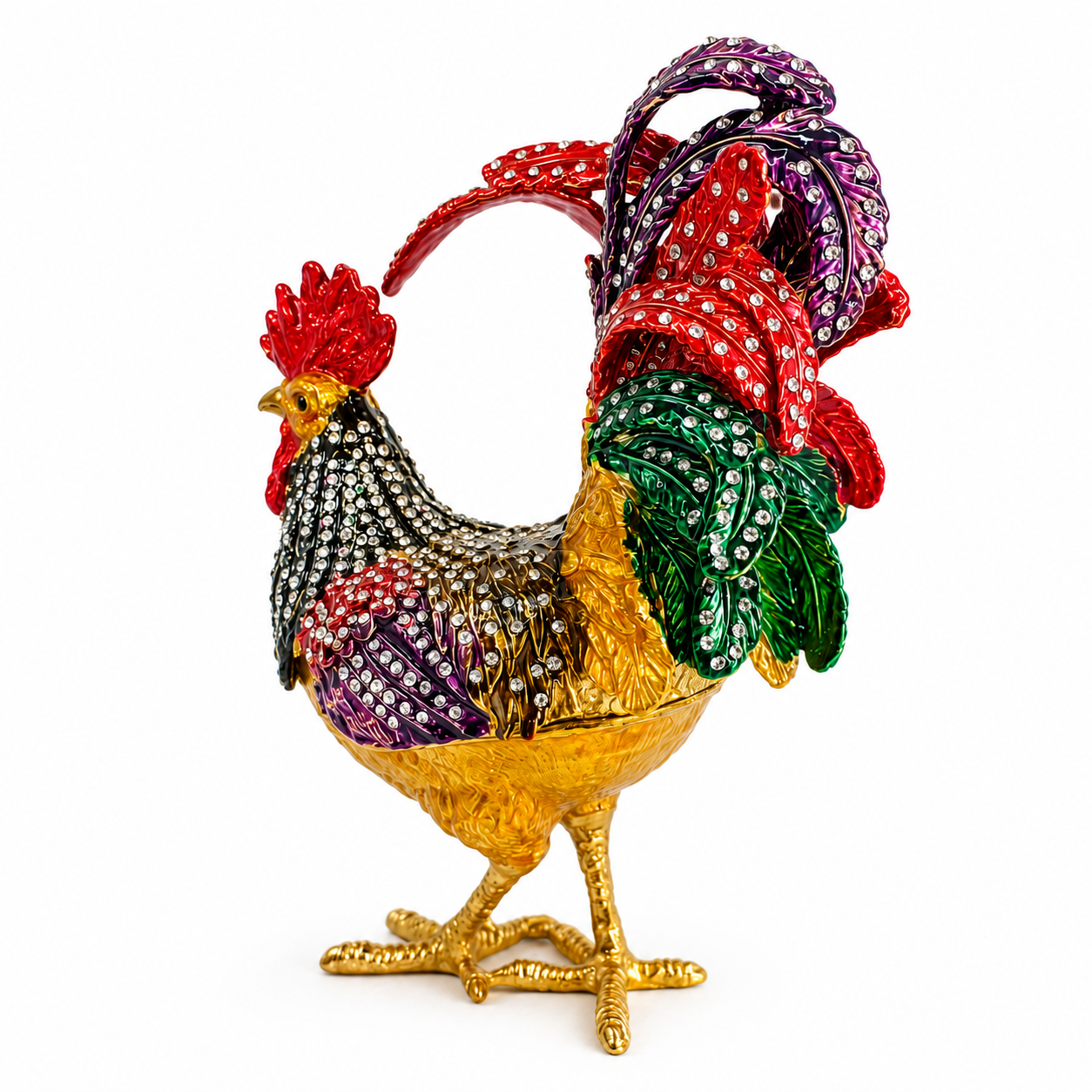 Kristal Taşlı Horoz Biblo Battal Boy 19x15 cm | Dekoratif Masaüstü Süsü | Şans, Bereket ve Güç Sembolü | Hediyelik Ev & Ofis Dekoru
