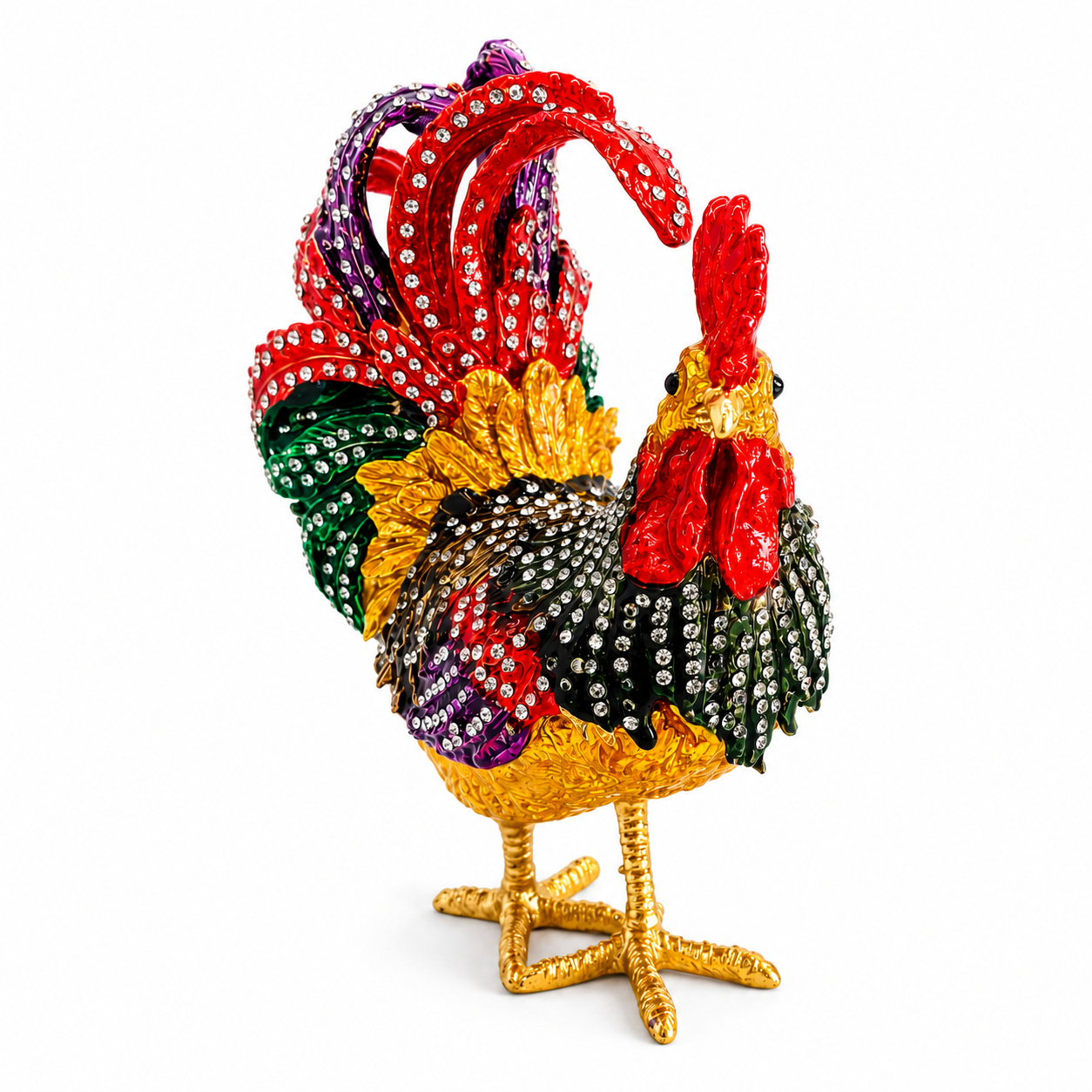 Kristal Taşlı Horoz Biblo Battal Boy 19x15 cm | Dekoratif Masaüstü Süsü | Şans, Bereket ve Güç Sembolü | Hediyelik Ev & Ofis Dekoru