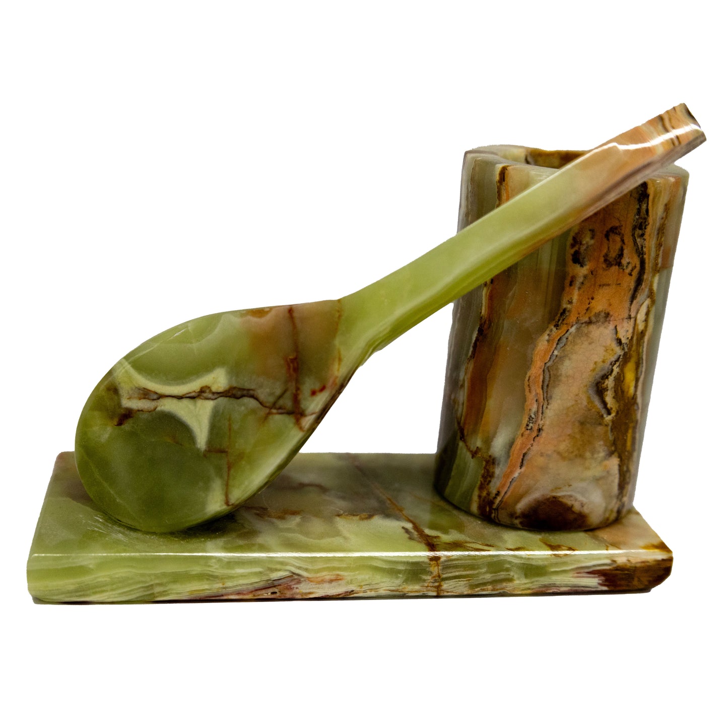 Handmade Poet's Lute Decorative Object with Desk Pen Holder from Onyx Veined Agate Stone – Natural Stone Office Gift