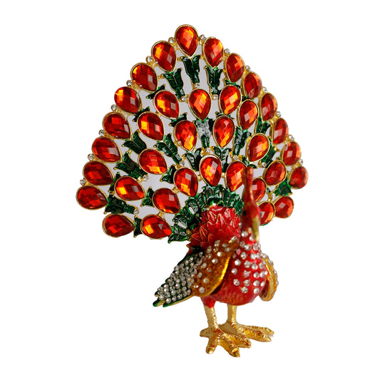 Kristal Taş İşlemeli Metal Tavus Kuşu Biblo – Dekoratif Şık Tasarım, 14x12 cm