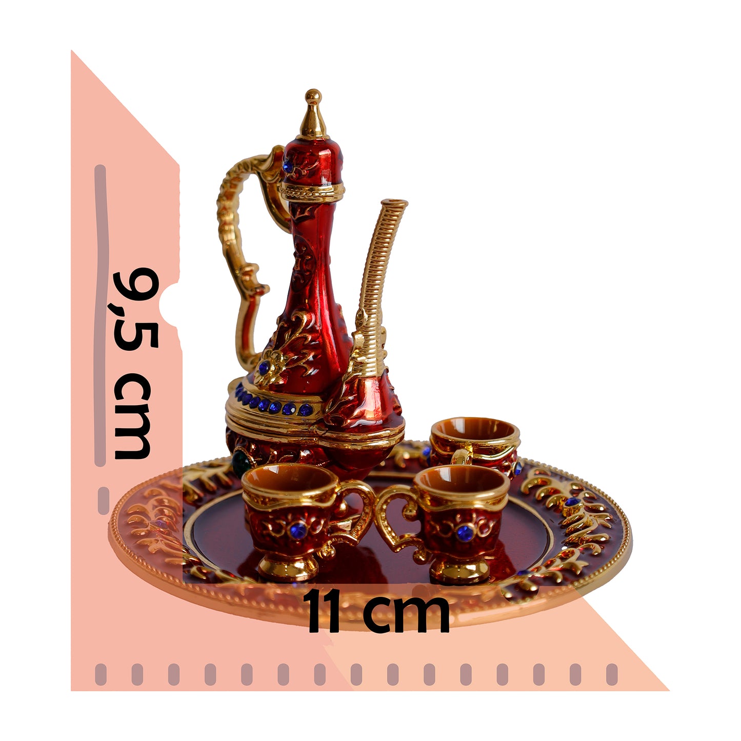 Renkli Metal Biblolar - Kırmızı, Yeşil, Beyaz, Siyah, Sarı ve Mavi Seçenekli Dekoratif Mini Çay Takımı