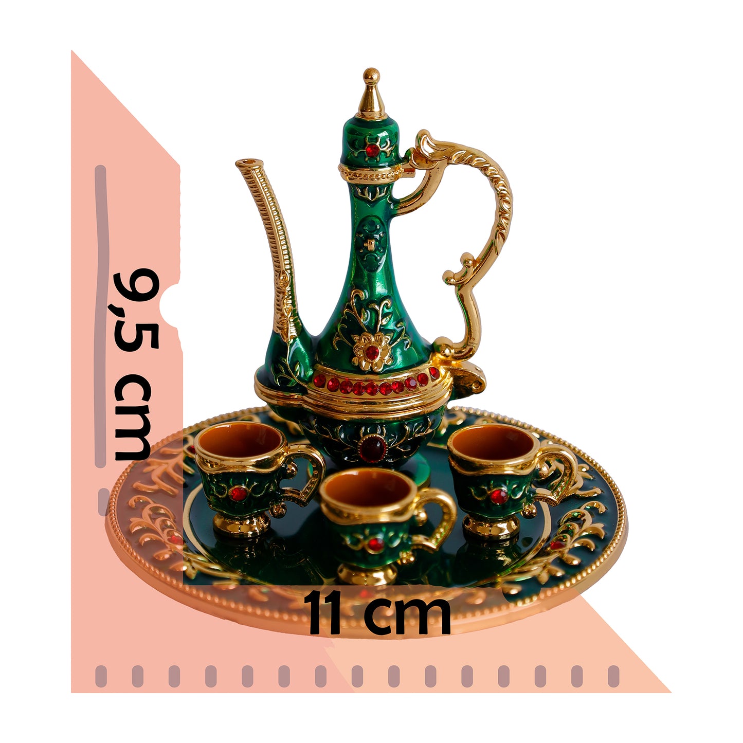 Renkli Metal Biblolar - Kırmızı, Yeşil, Beyaz, Siyah, Sarı ve Mavi Seçenekli Dekoratif Mini Çay Takımı