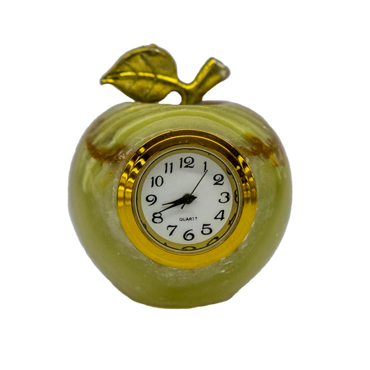 Handmade Onyx Stone Apple Clock – Natural Stone Decorative Table Clock & Stylish Gift