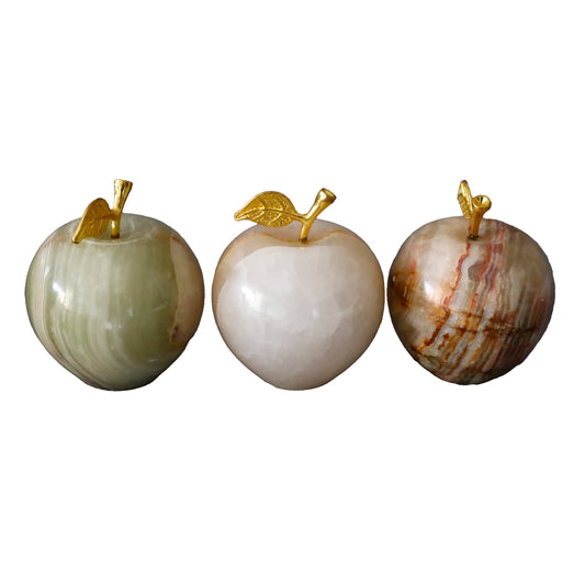 3'lü Doğal Oniks Taş Elma Biblo Seti - Dekoratif Şık Obje | Ev ve Ofis İçin Süs Eşyası 2,5inç