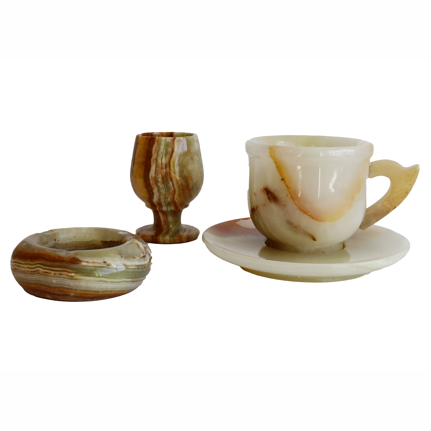 Onyx Natural Stone Cup, Goblet, and Ashtray Set – Handmade Stylish Table Decor | Onyx Stone Gift Set