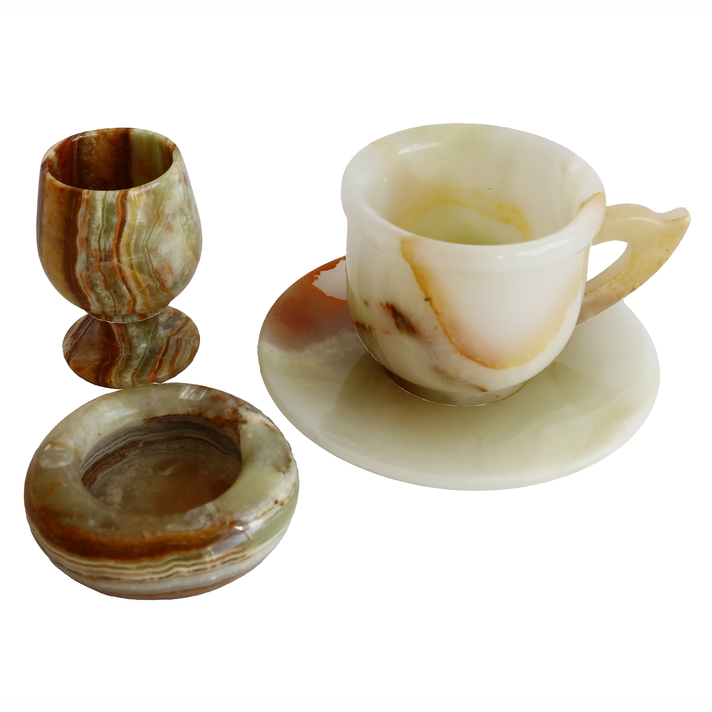 Onyx Natural Stone Cup, Goblet, and Ashtray Set – Handmade Stylish Table Decor | Onyx Stone Gift Set
