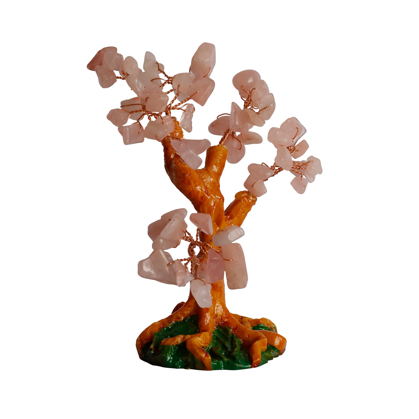 Pembe Kuvars Doğal Taşlı Hayat Ağacı Biblo - 16x14 cm El Yapımı Enerji Dekoru