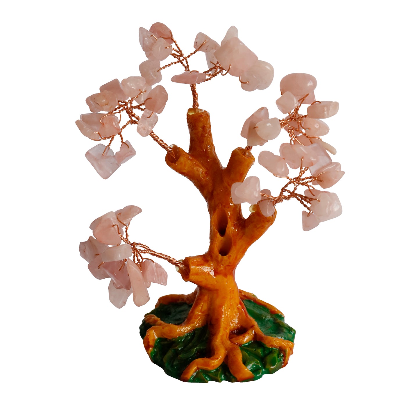 Pembe Kuvars Doğal Taşlı Hayat Ağacı Biblo - 16x14 cm El Yapımı Enerji Dekoru