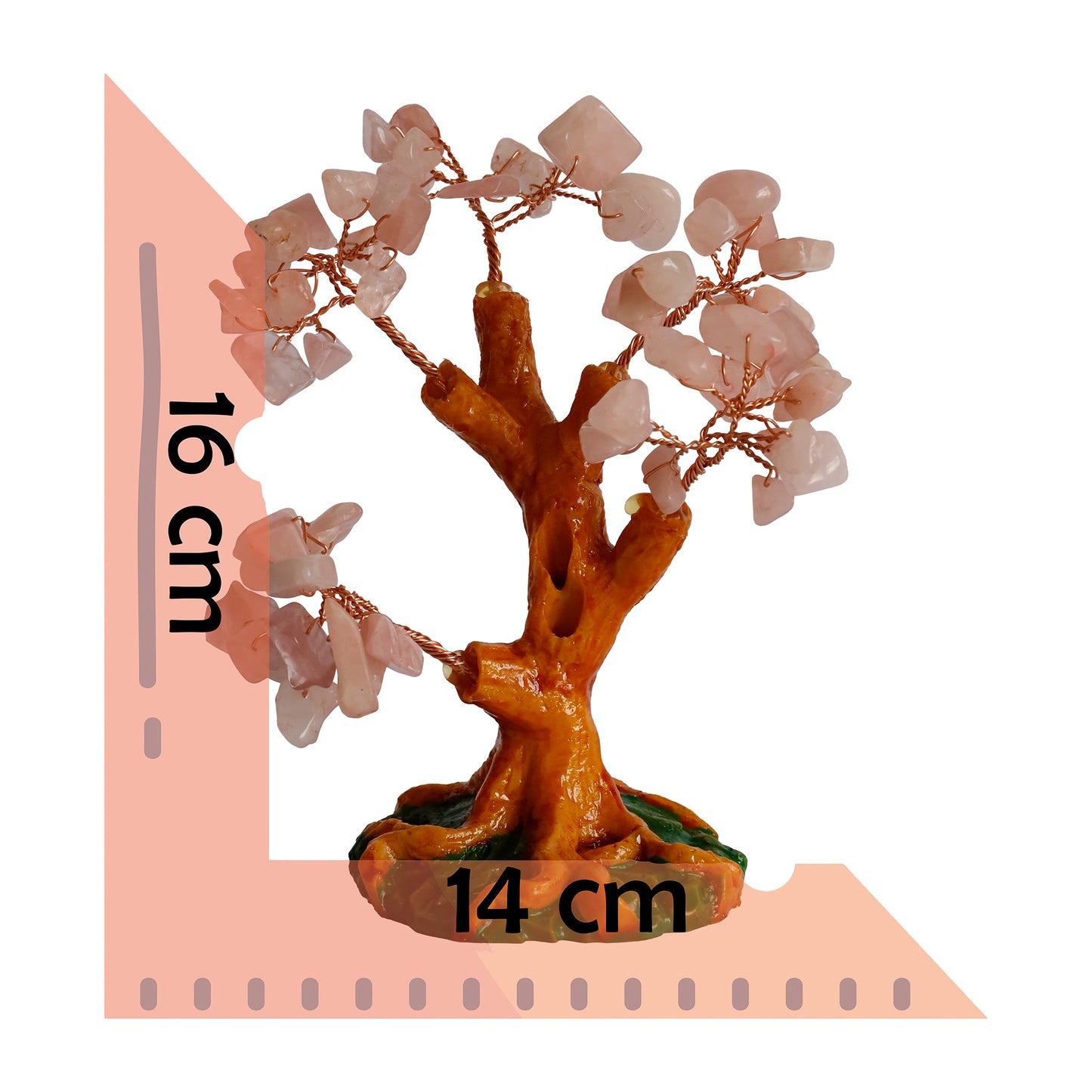 Pembe Kuvars Doğal Taşlı Hayat Ağacı Biblo - 16x14 cm El Yapımı Enerji Dekoru
