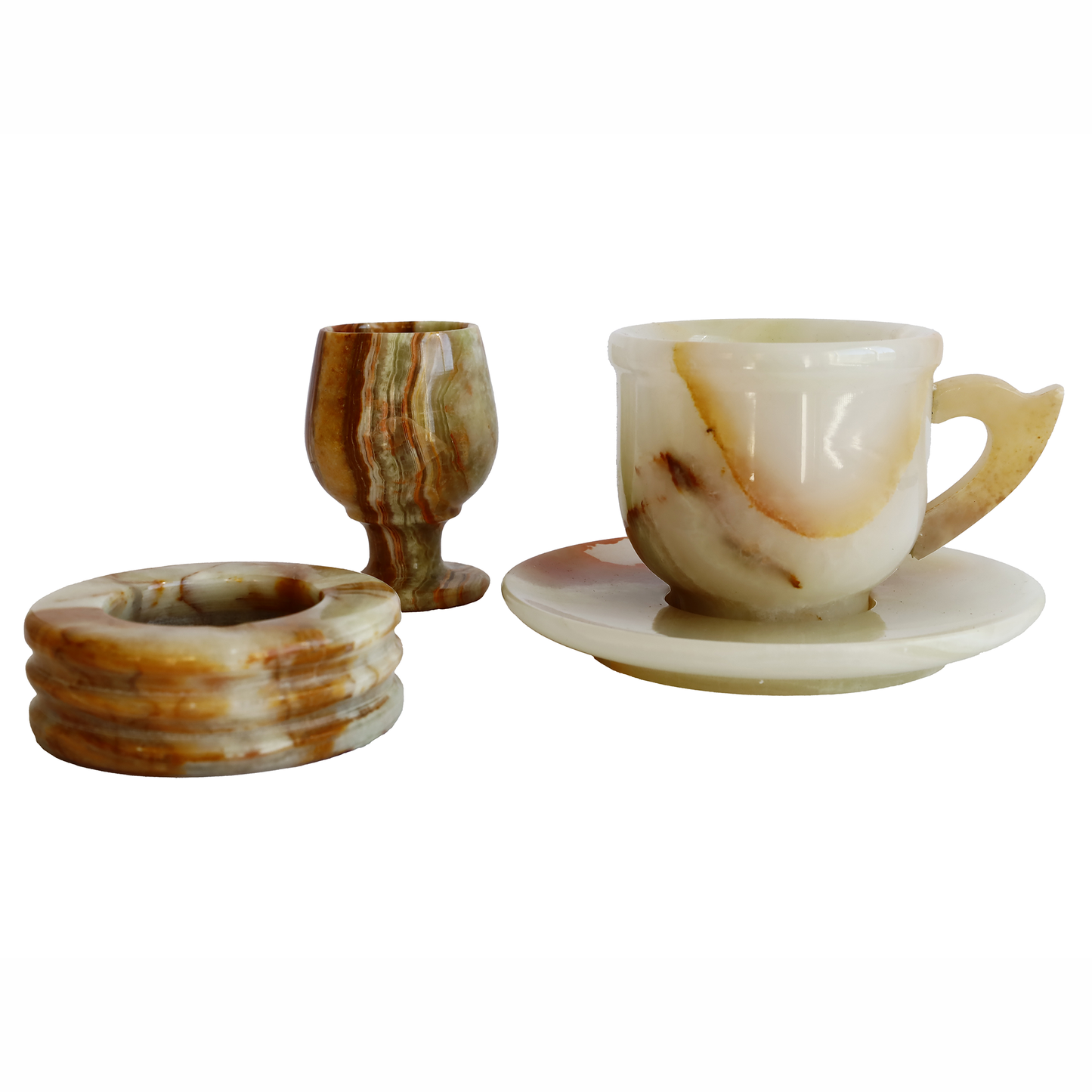 Onyx Natural Stone Cup, Goblet, and Ashtray Set – Handmade Stylish Table Decor | Onyx Stone Gift Set